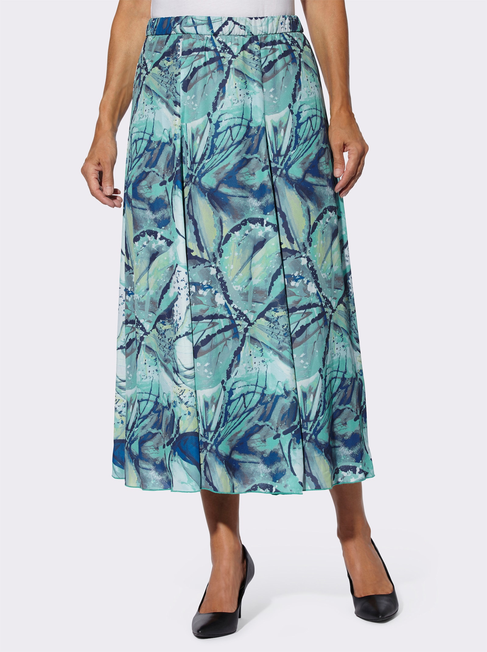 Bahnenrock mit Rundum-Dehnbund - ozean-marine-bedruckt