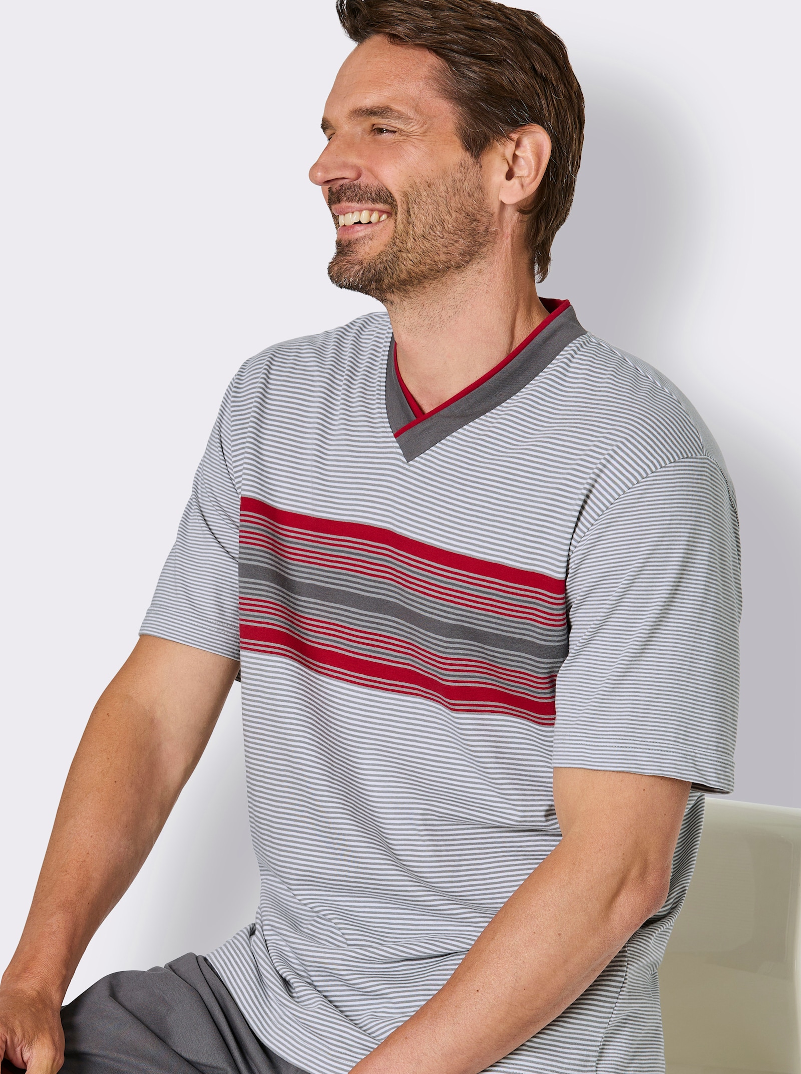 wäschepur men Shorty - anthrazit-kirsche-gestreift