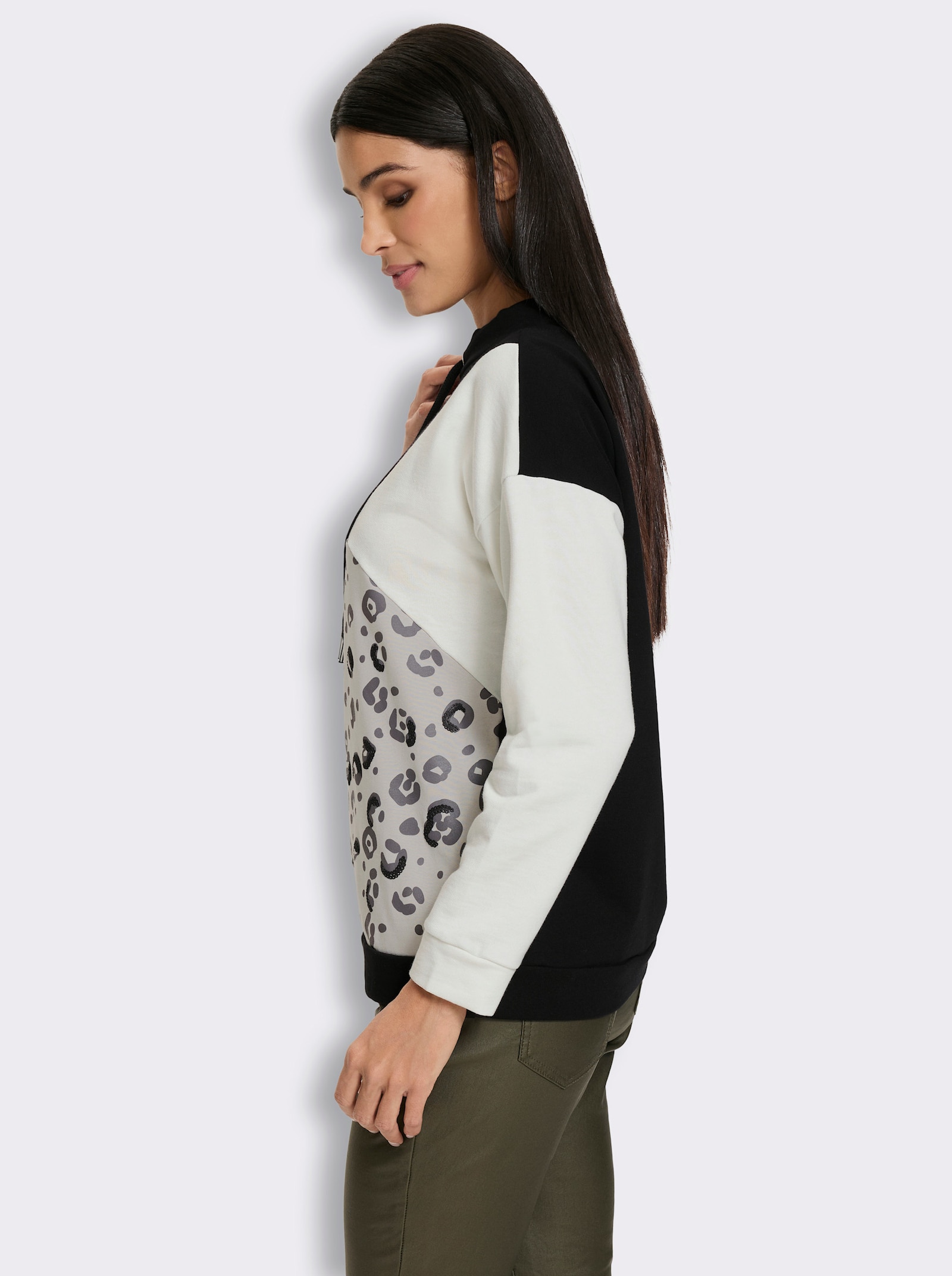heine Sweatshirt mit Leo-Details - hellgrau-schwarz-bedruckt