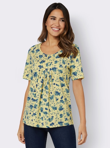 Kurzarmshirt mit Falten im Vorderteil - zitrone-bedruckt