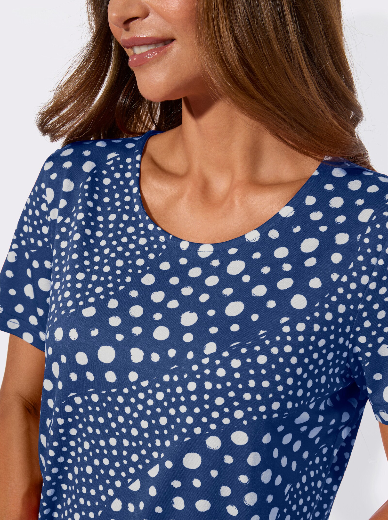 Kurzarmshirt im Tupfenprint - royalblau-ecru-bedruckt
