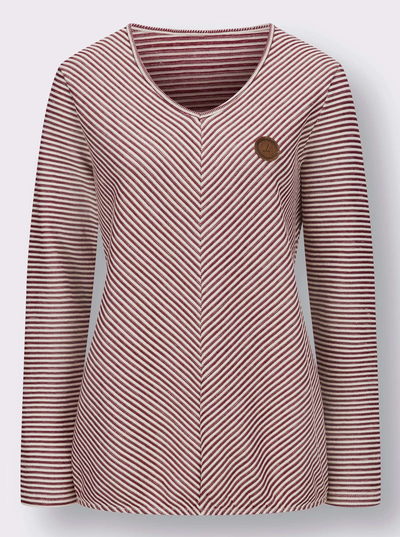 Langarmshirt mit elastischem Saum - dunkelrot-ecru-gemustert