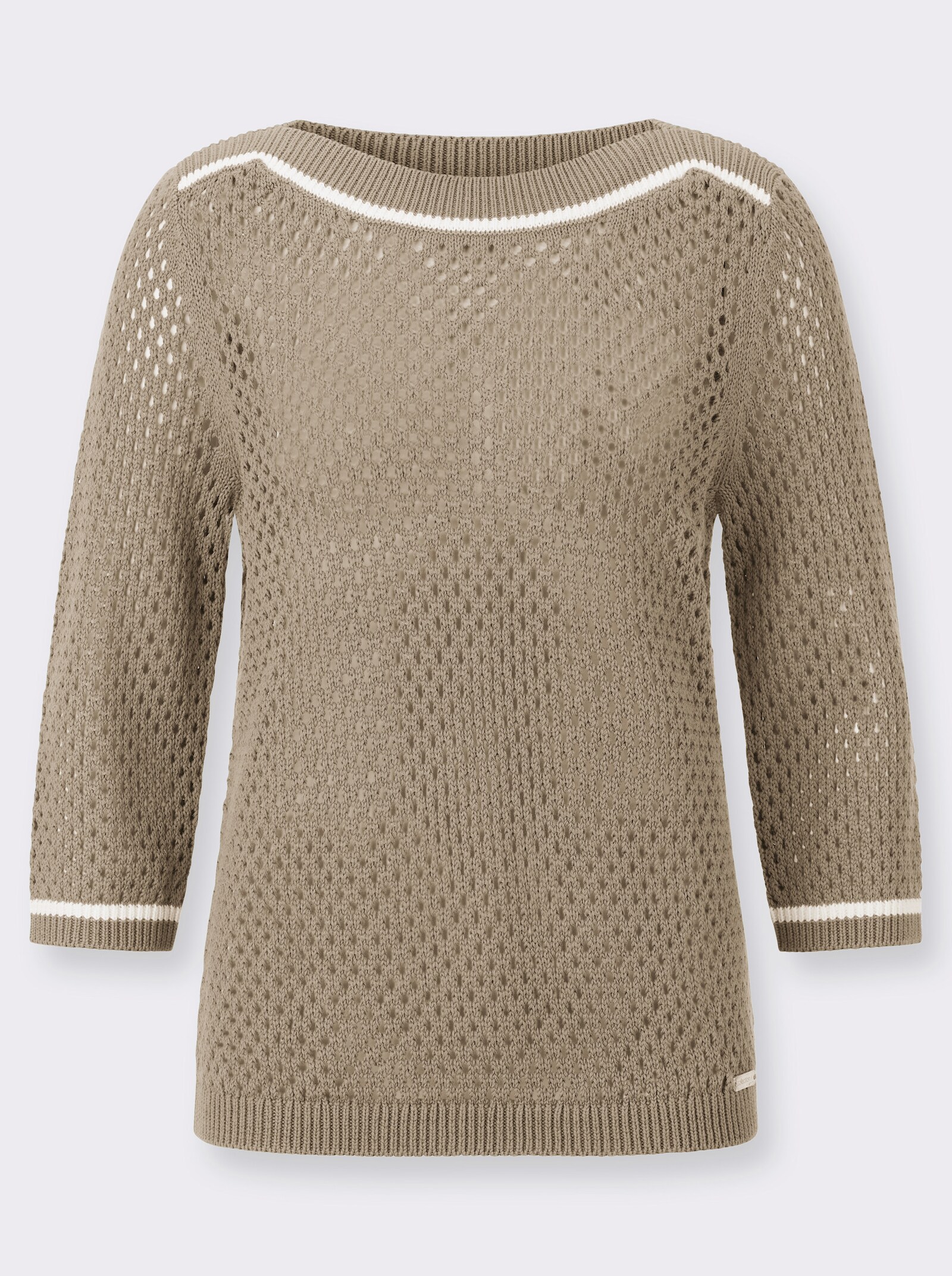 3/4-Arm-Pullover mit Ajourstrickmuster - sesam