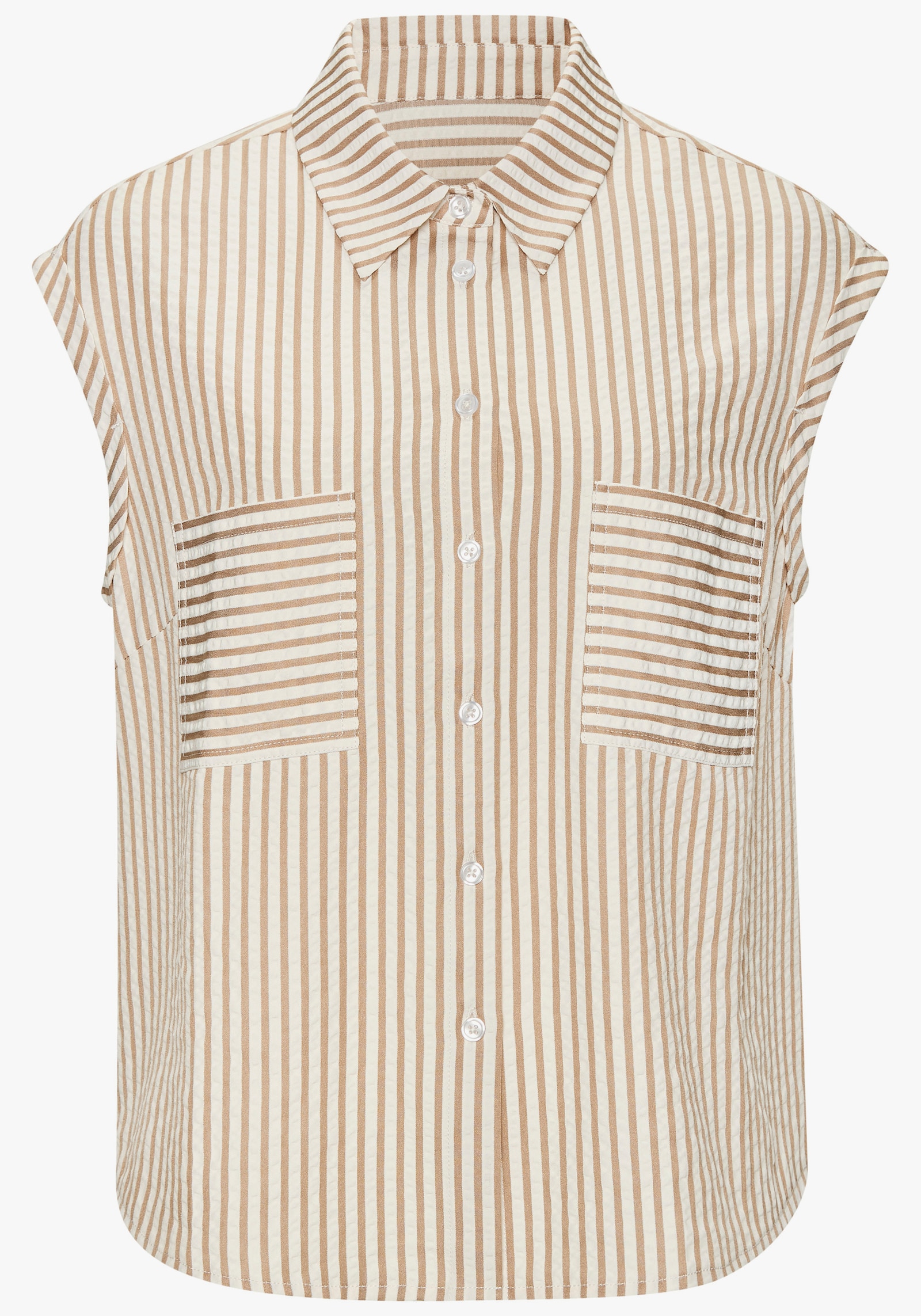 Vivance Kurzarmbluse - creme-sand gestreift