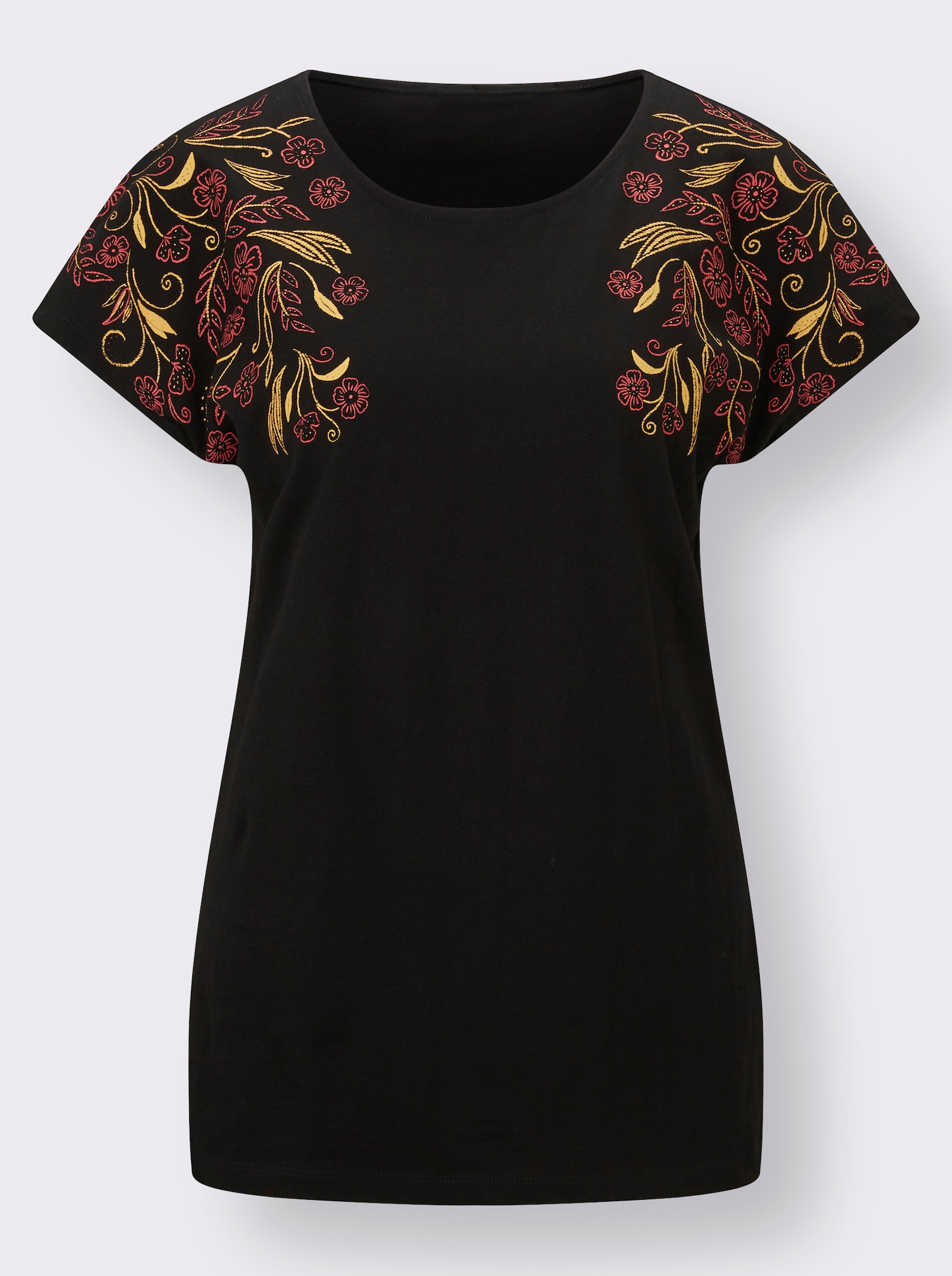 Lang shirt met bloemetjesprint - zwart