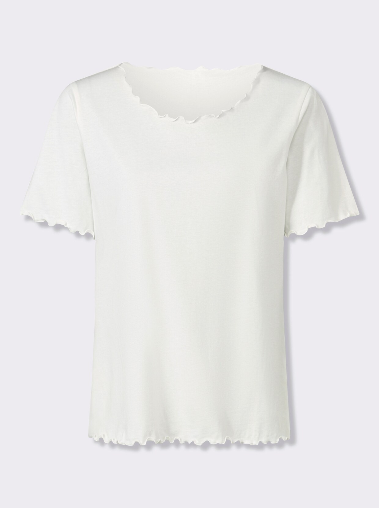 Kurzarmshirt mit gewellten Abschlüssen - ecru
