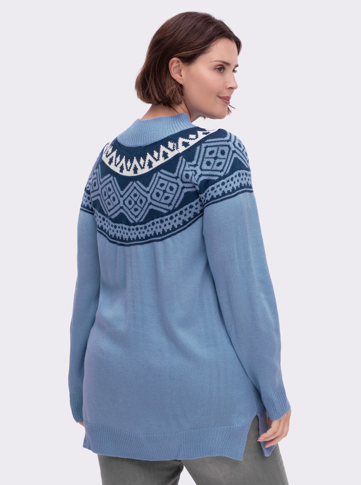 Longpullover mit Norwegermuster - bleu-dunkelblau