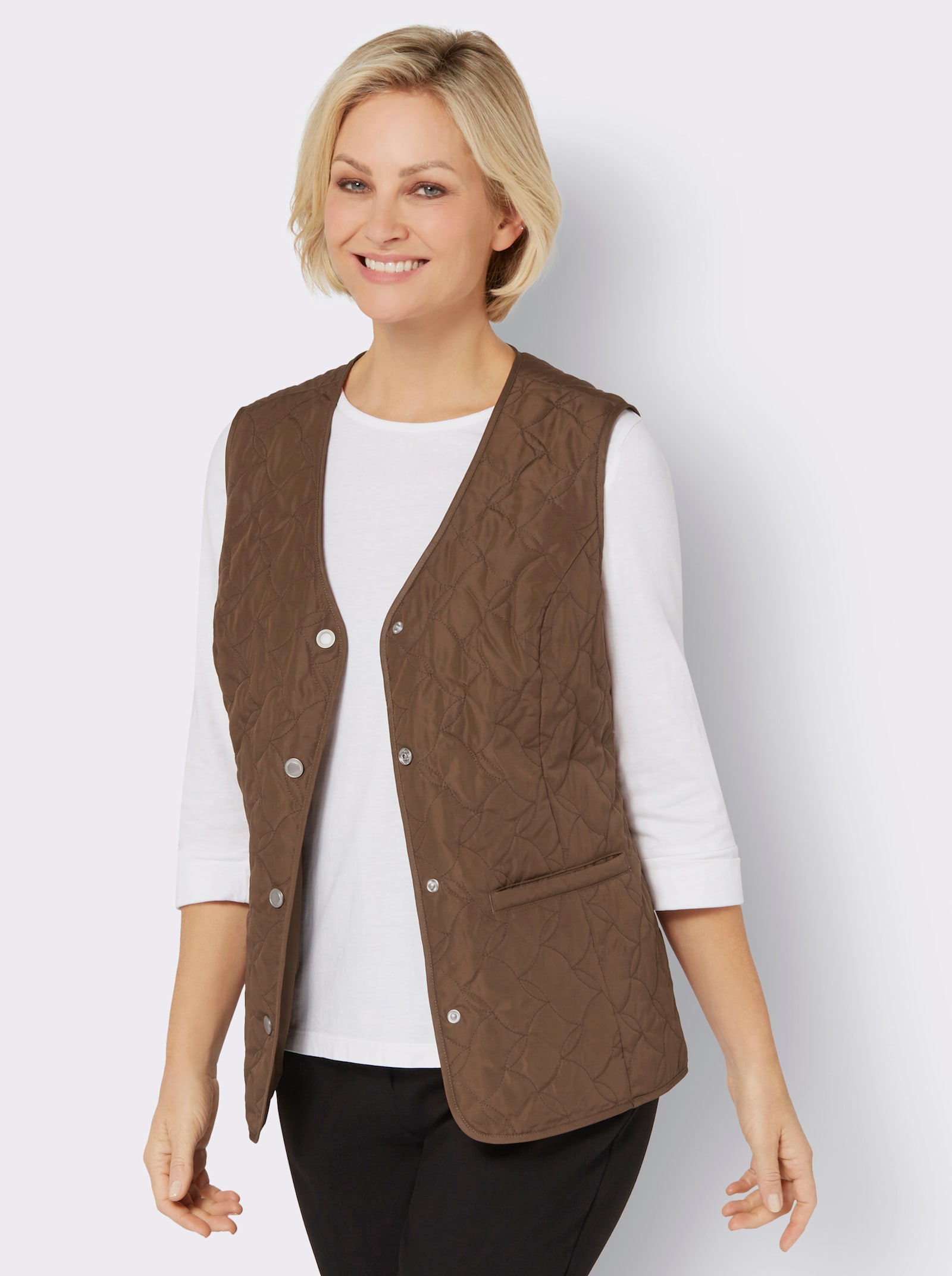 Steppweste mit Leistentaschen - braun