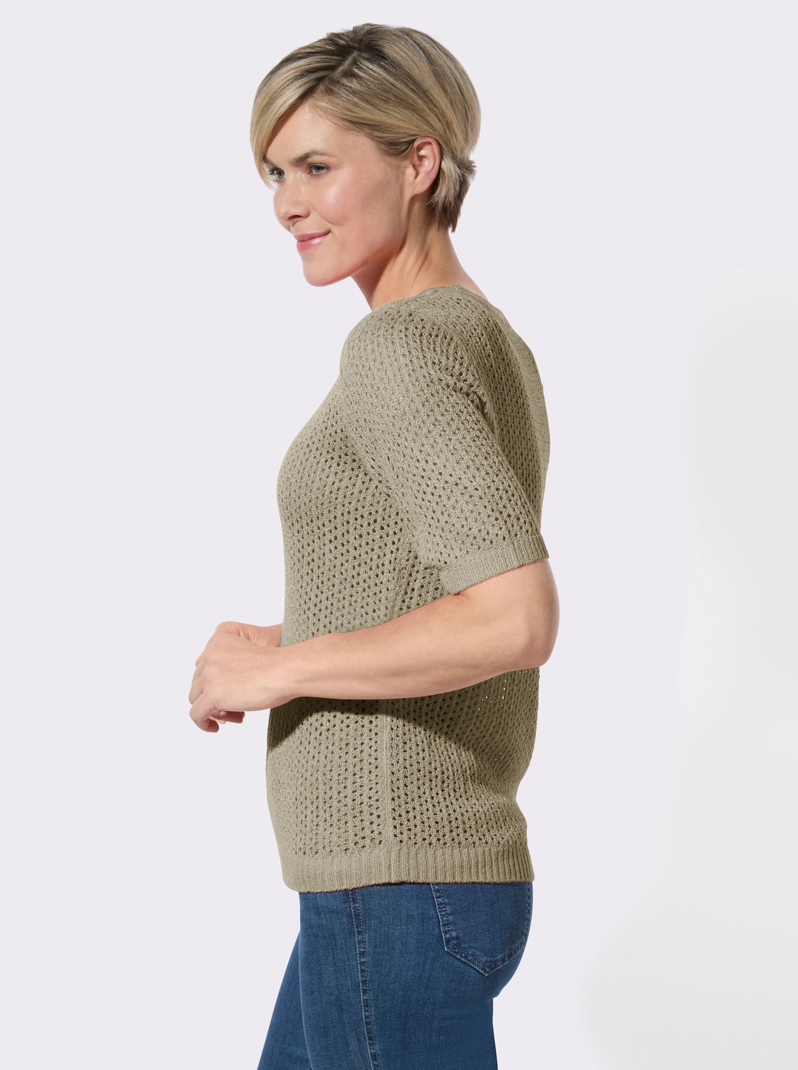 Ajourpullover mit kurzen Ärmeln - schlamm