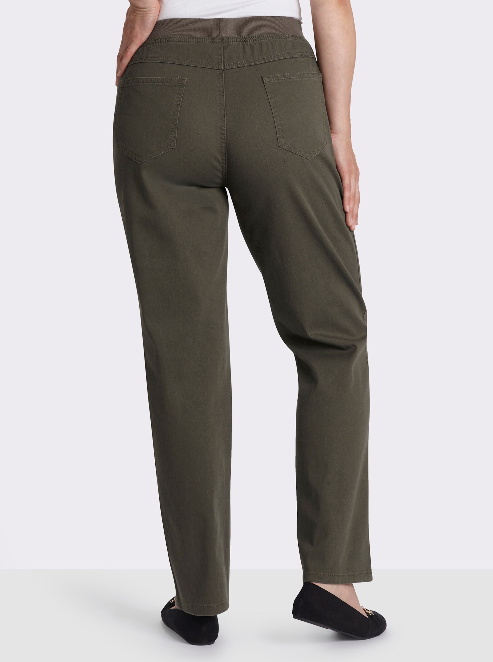 Stretch-Jeans mit Rundum-Dehnbund - khaki