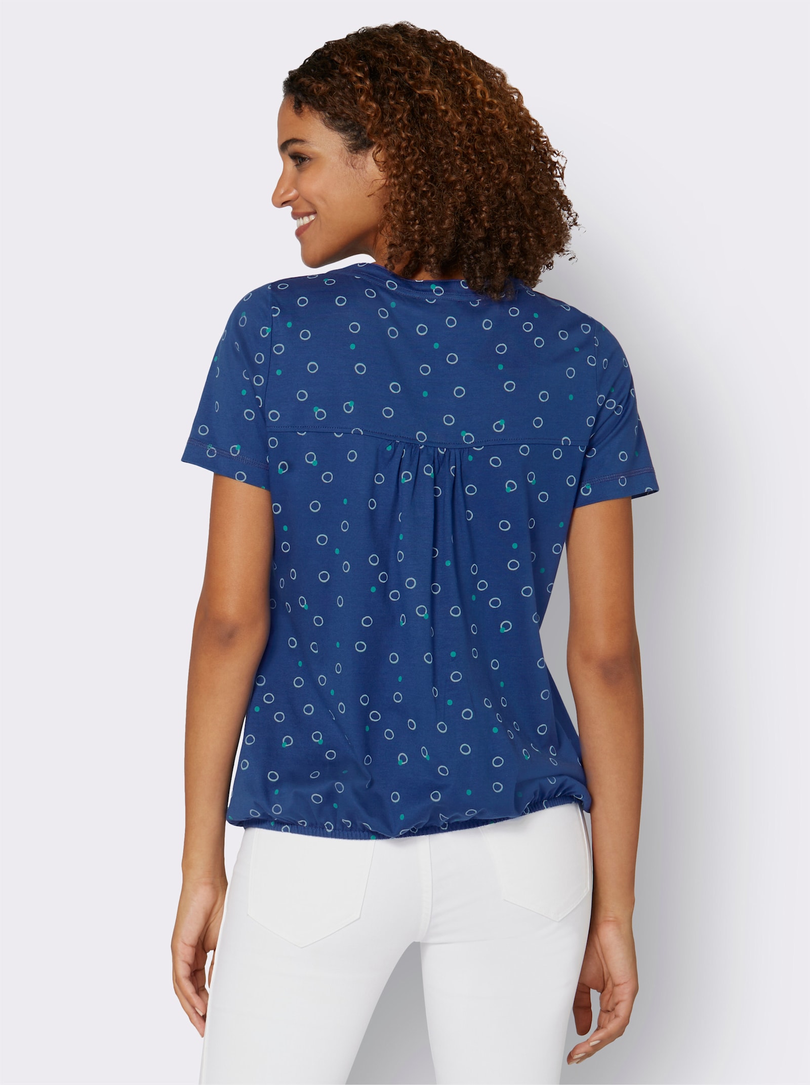 Shirt met print en elastische zoom - koningsblauw/wit bedrukt