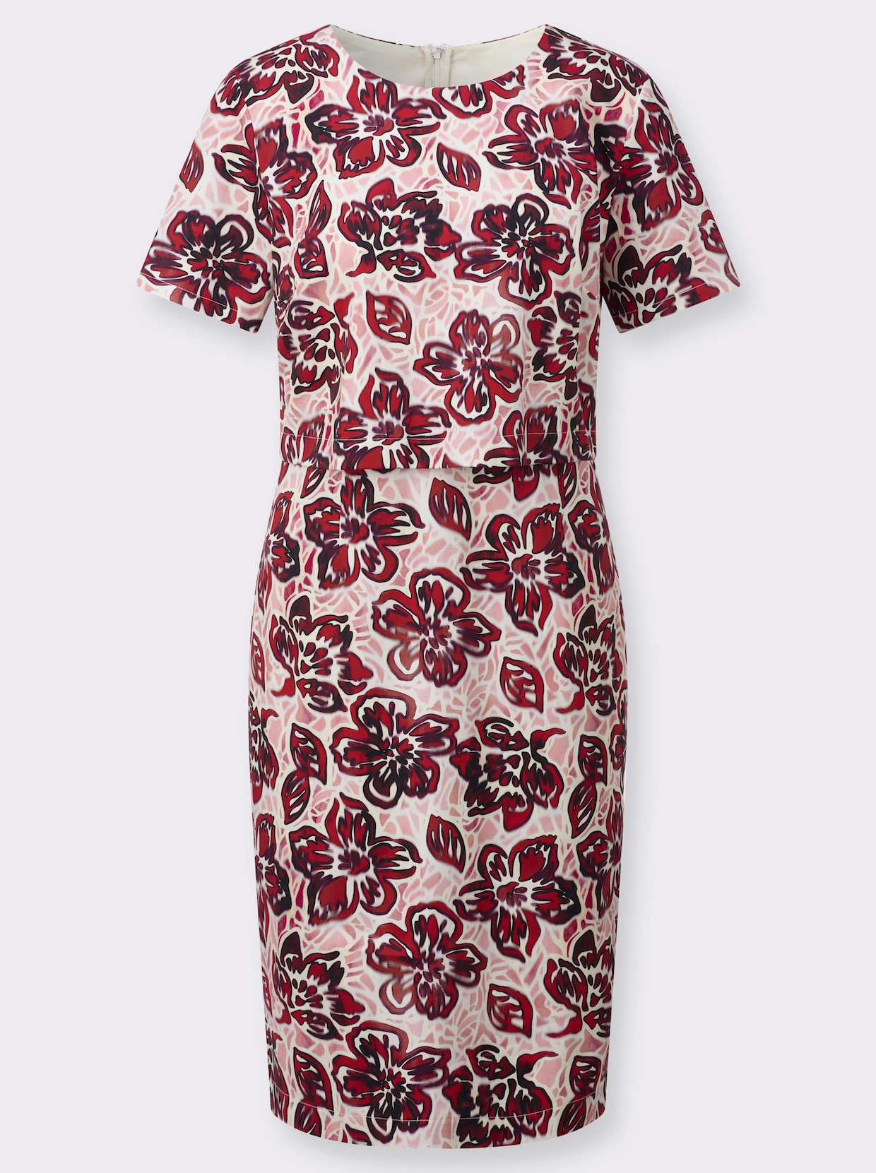 Druckkleid - rot-burgund-bedruckt