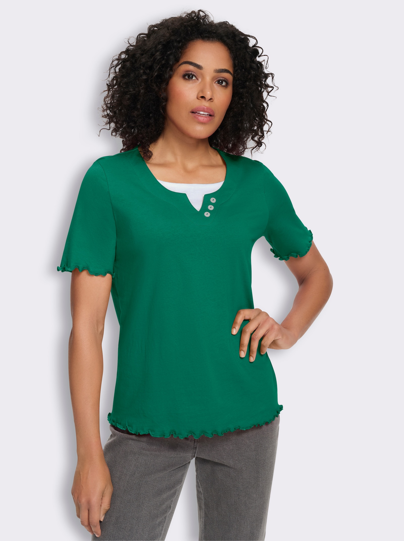 2-in-1-Shirt mit gewellten Abschlüssen - grün-weiß