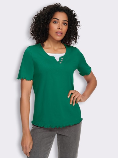 2-in-1-Shirt mit gewellten Abschlüssen - grün-weiß
