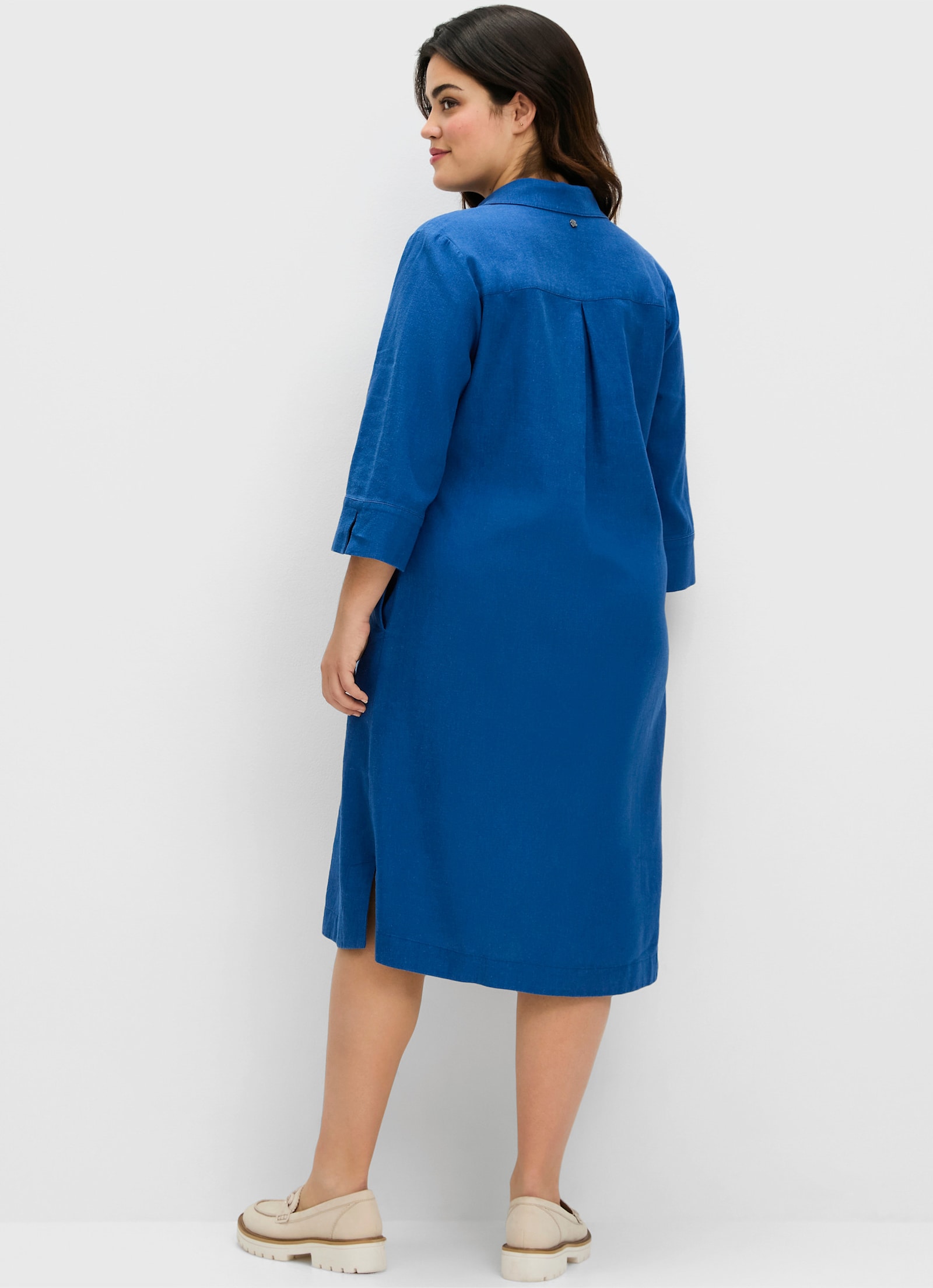 sheego Hemdblusenkleid aus Leinen-Mix - blaubeere