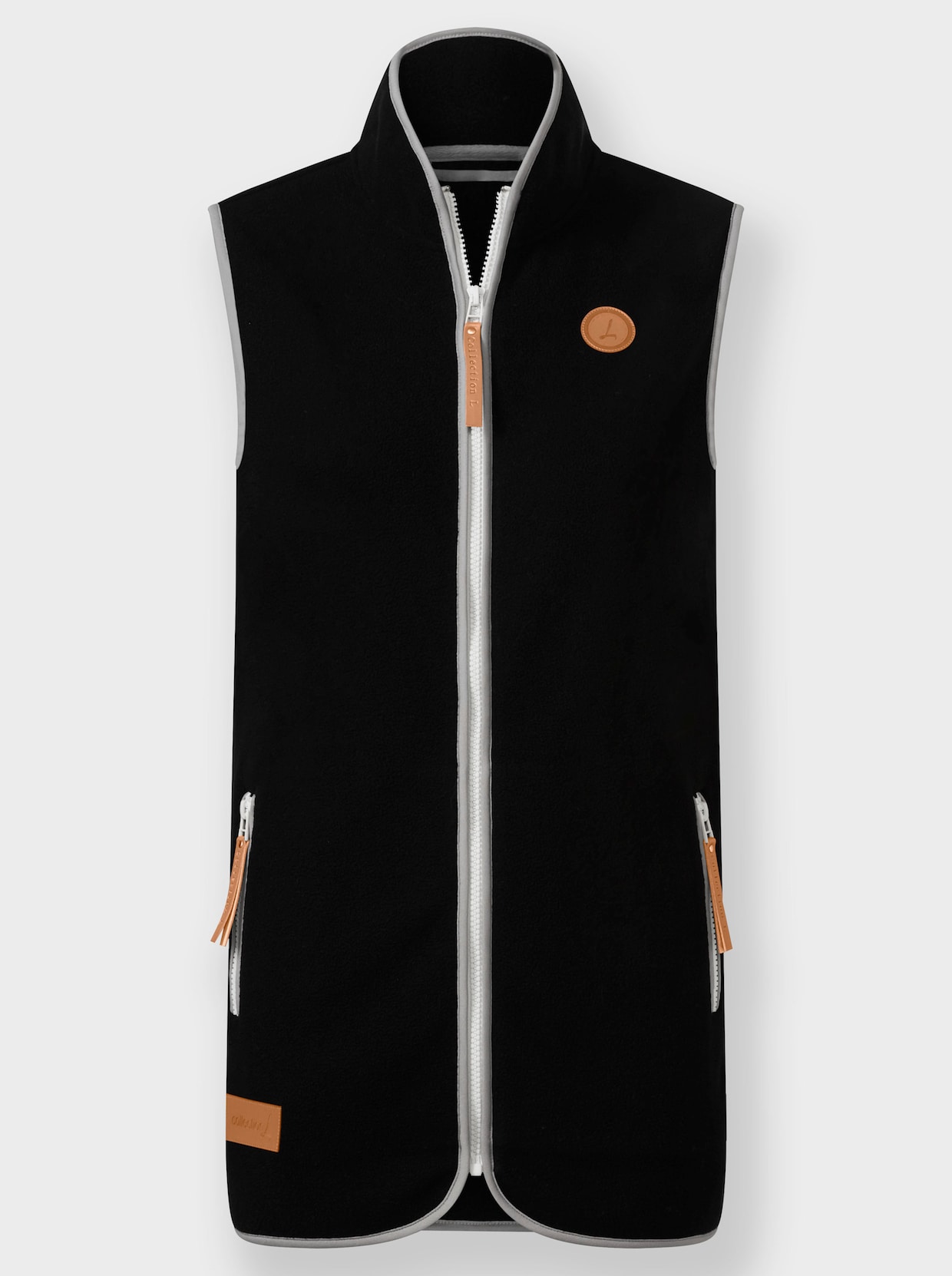 Fleeceweste mit Kontrastpaspeln - schwarz