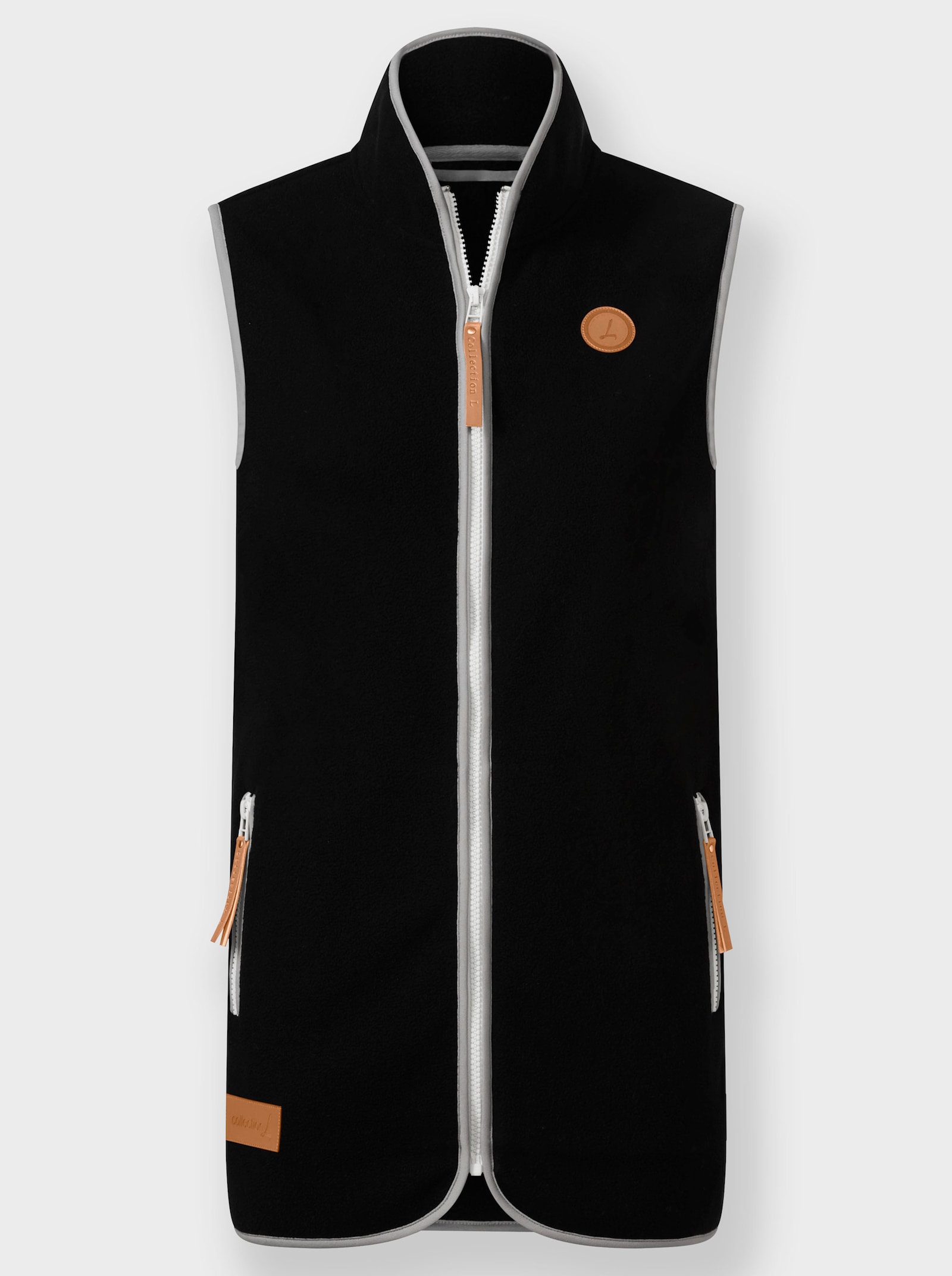 Fleeceweste mit Kontrastpaspeln - schwarz