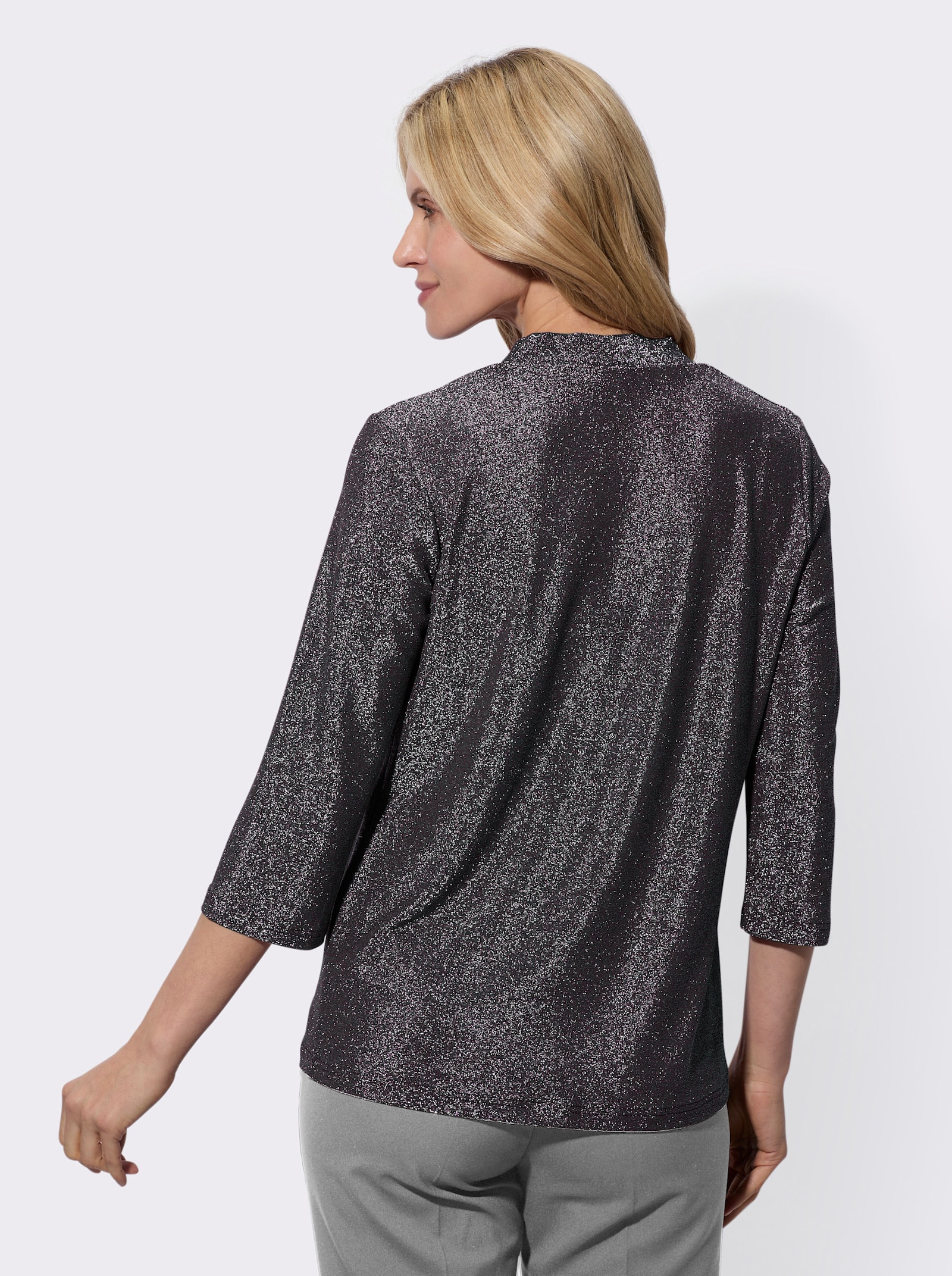 2-in-1-Shirt mit Glanzgarn - schwarz-silberfarben