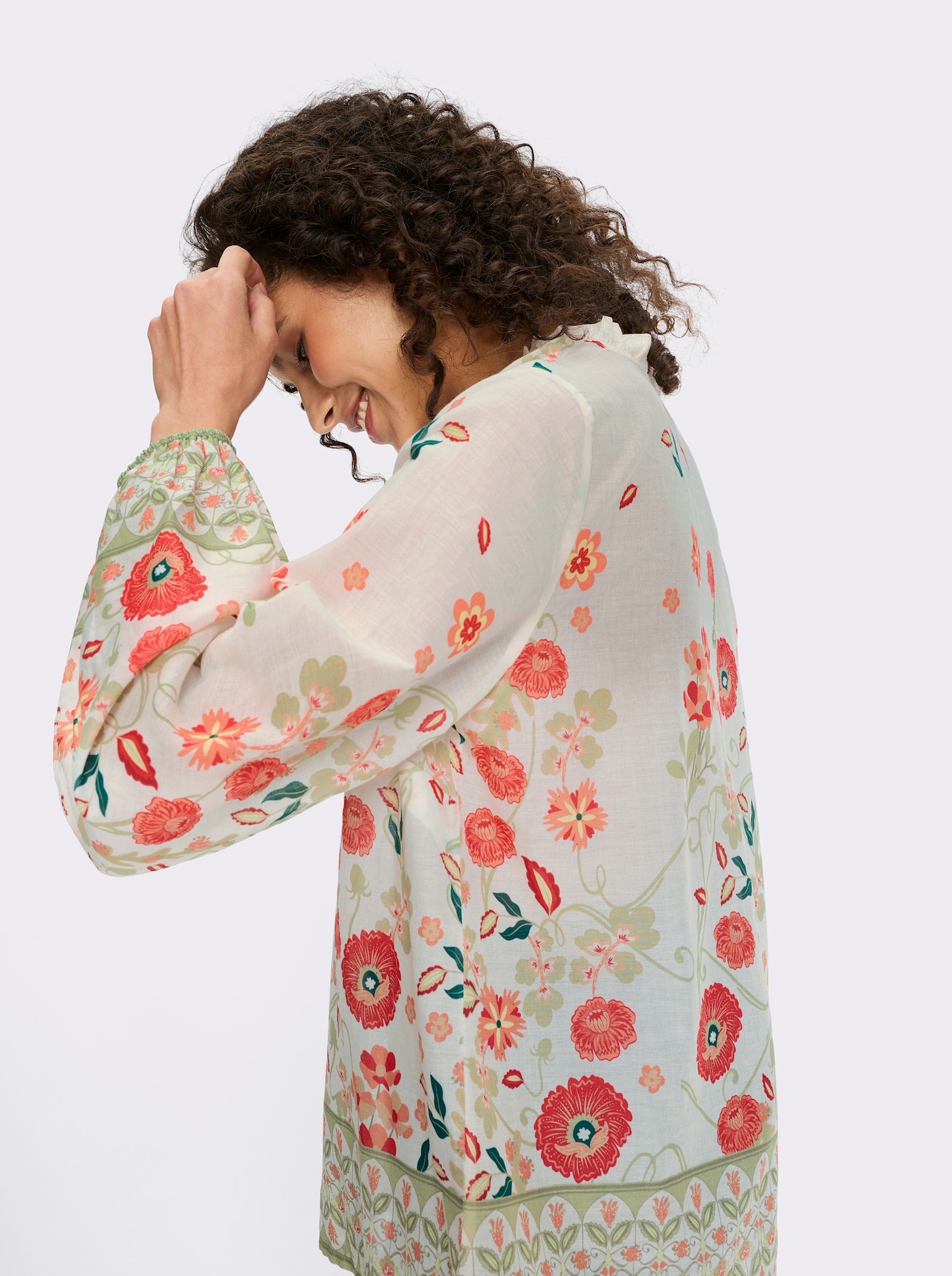 heine Blouse met print en ballonmouwen - champagne/rietgroen bedrukt