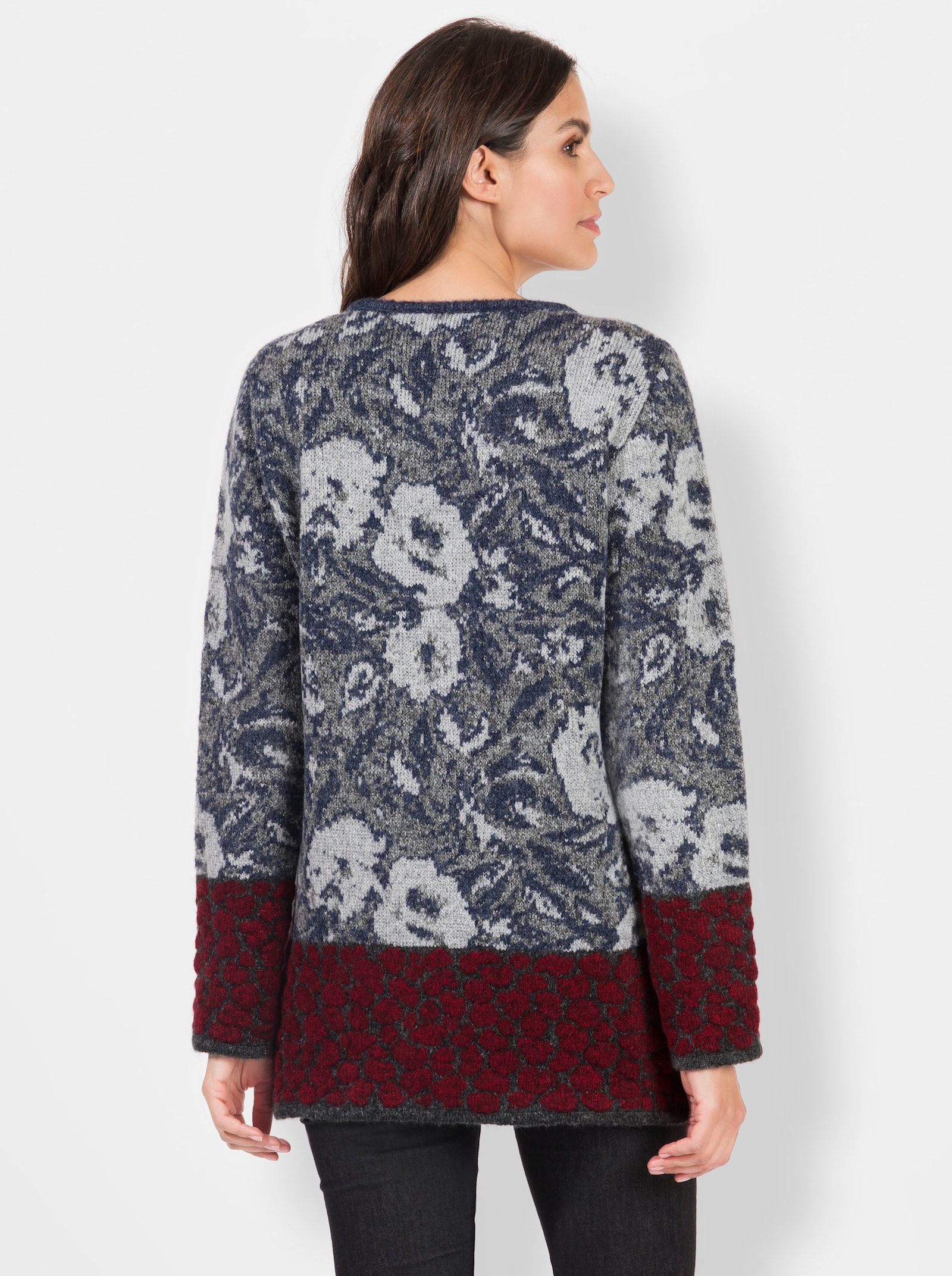 Jacquardstrickjacke für Drinnen und Draußen - rauchblau-gemustert