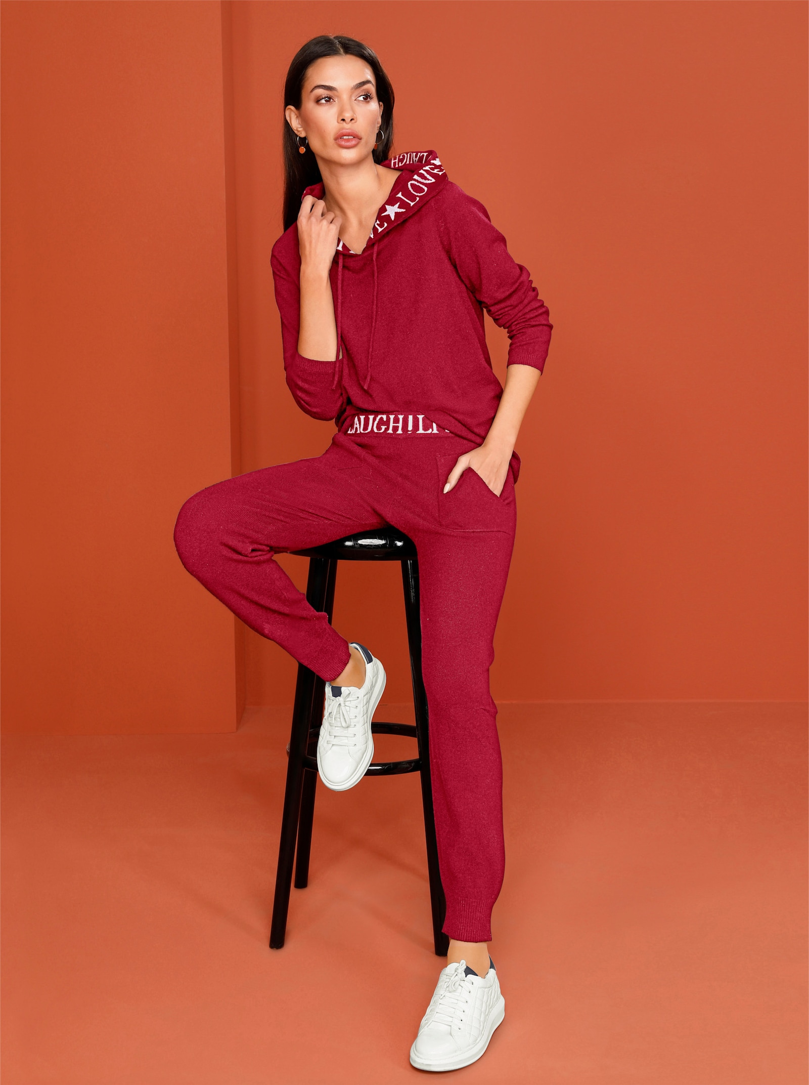 heine Strickhose mit Schriftzug - rot