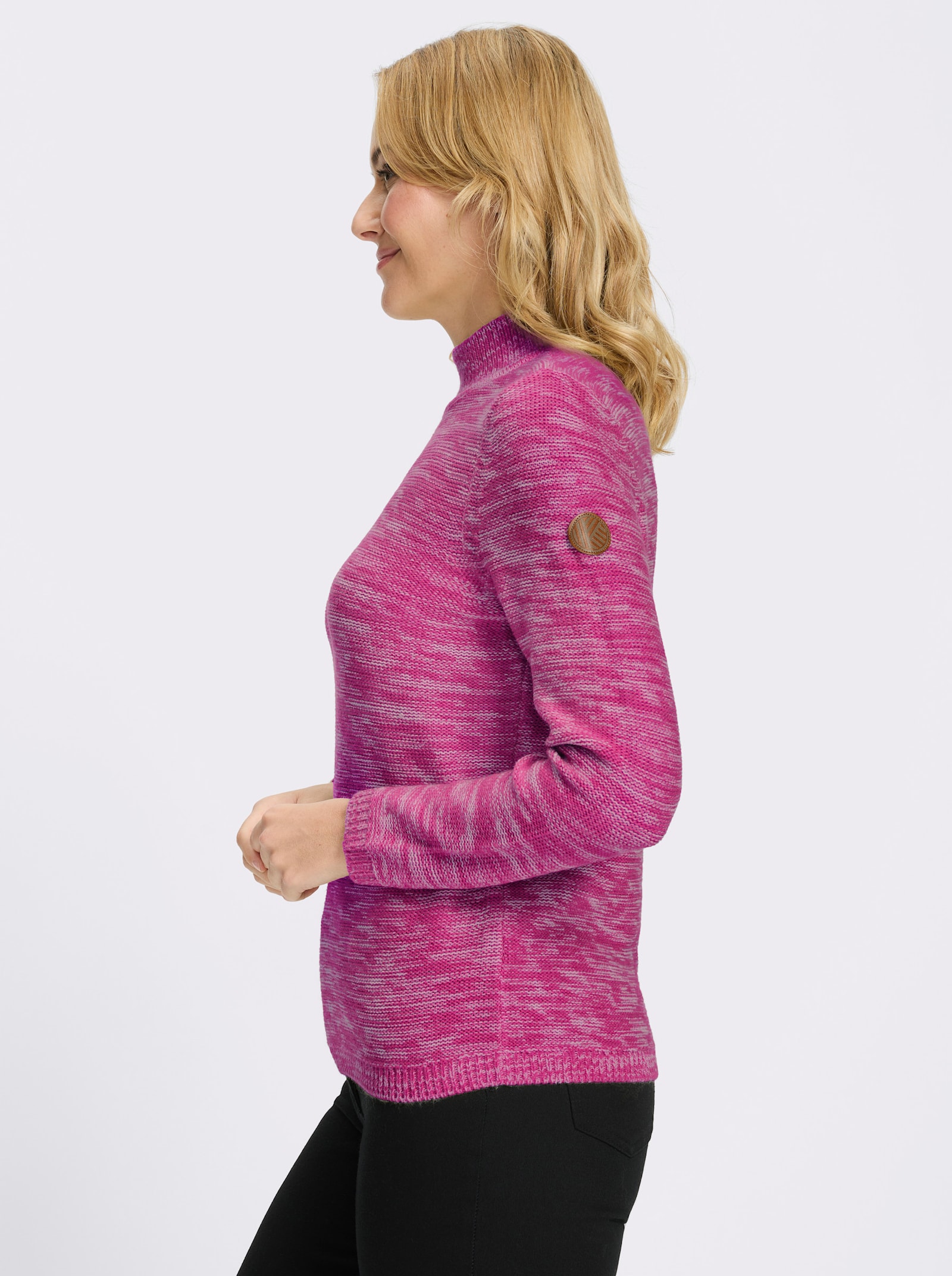 Stehkragenpullover aus Melange-Strick - magenta-meliert