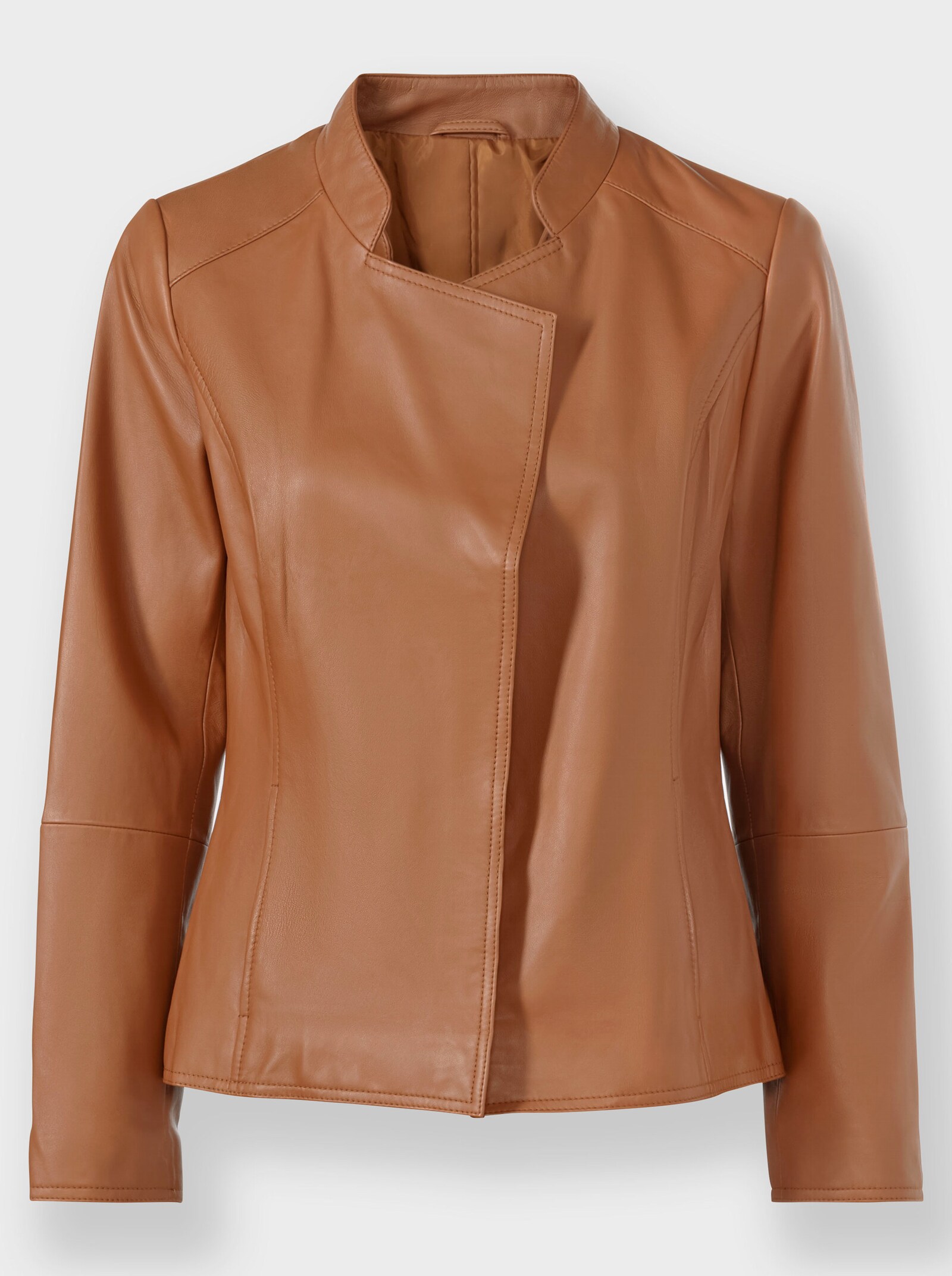 heine Lederjacke mit Nahttaschen, glänzend - cognac