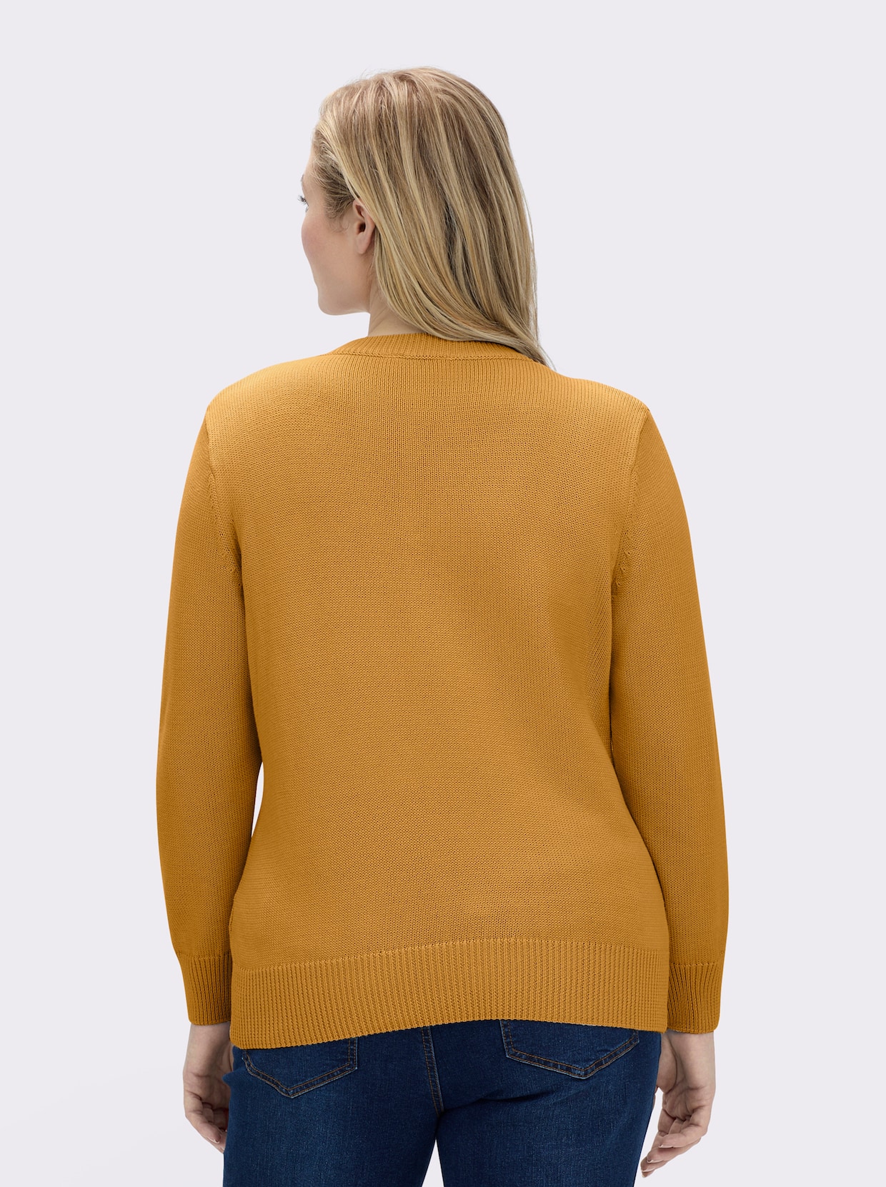 V-Ausschnitt-Pullover mit Baumwolle - maisgelb