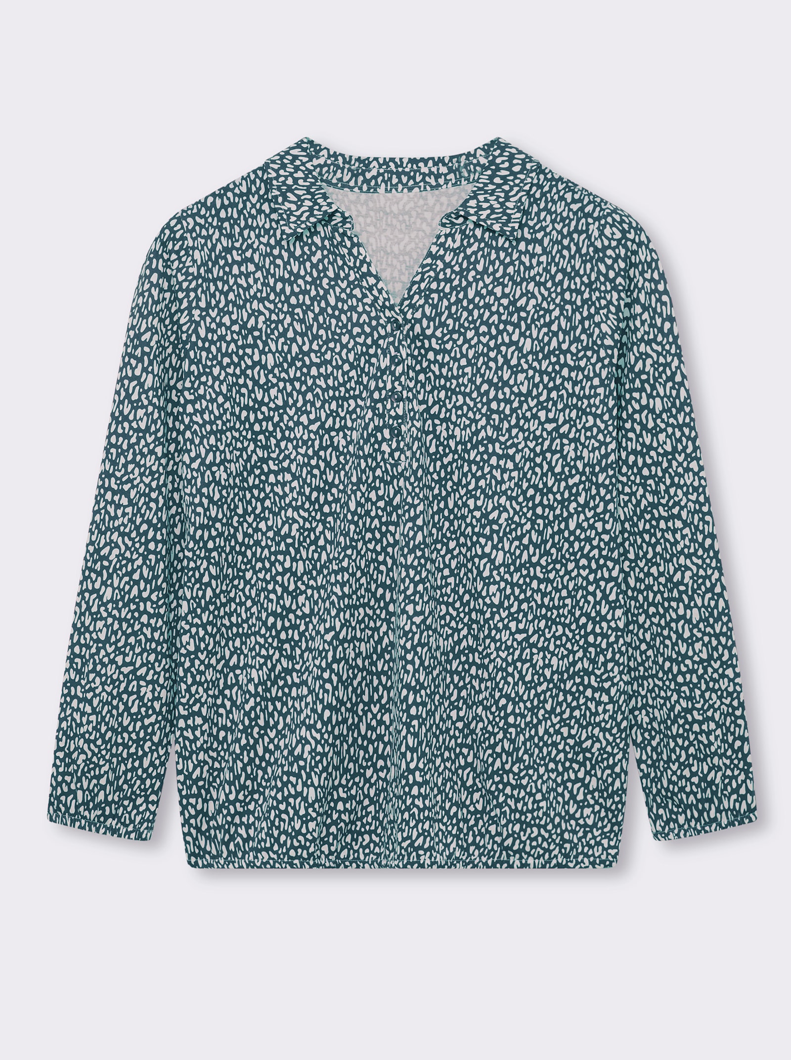 Langarmshirt mit Gummibündchen, bedruckt - petrol-weiß-bedruckt