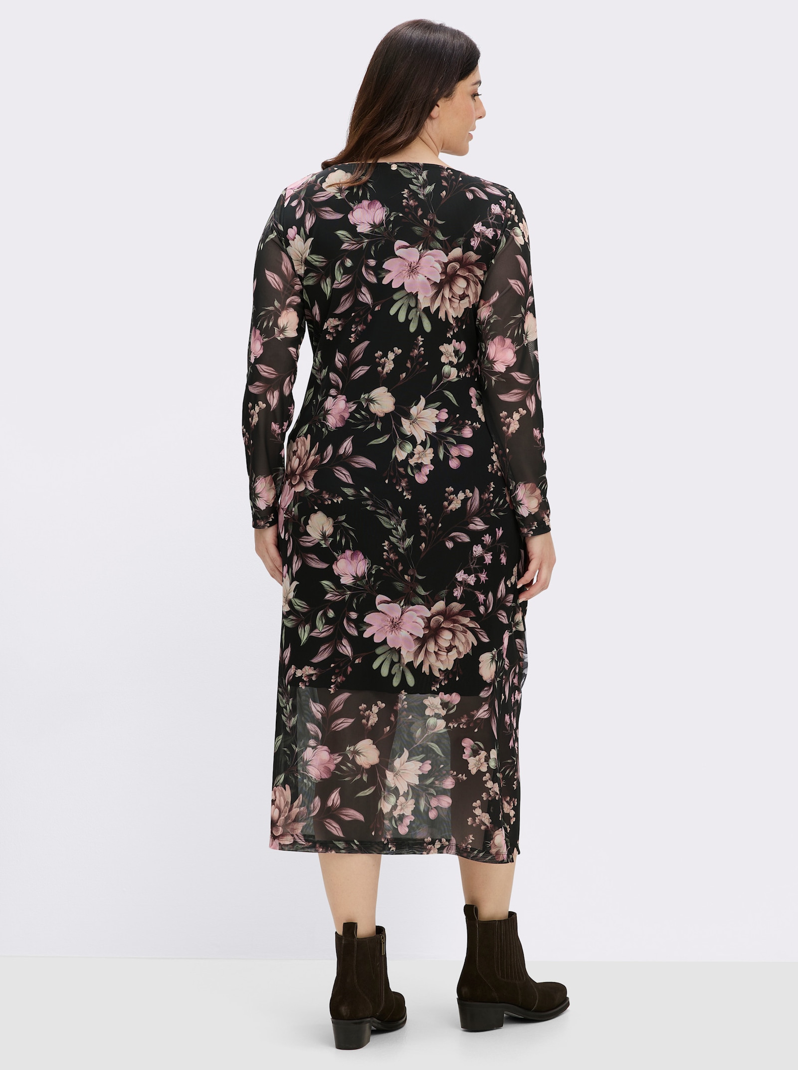 sheego Blumenkleid aus Mesh-Qualität - schwarz-rosenholz-bedruckt