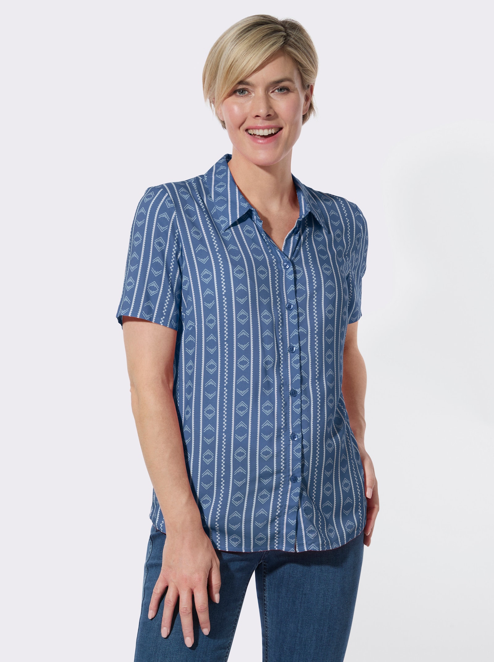 Gestreifte Bluse aus reiner Viskose - jeansblau-ecru-gestreift