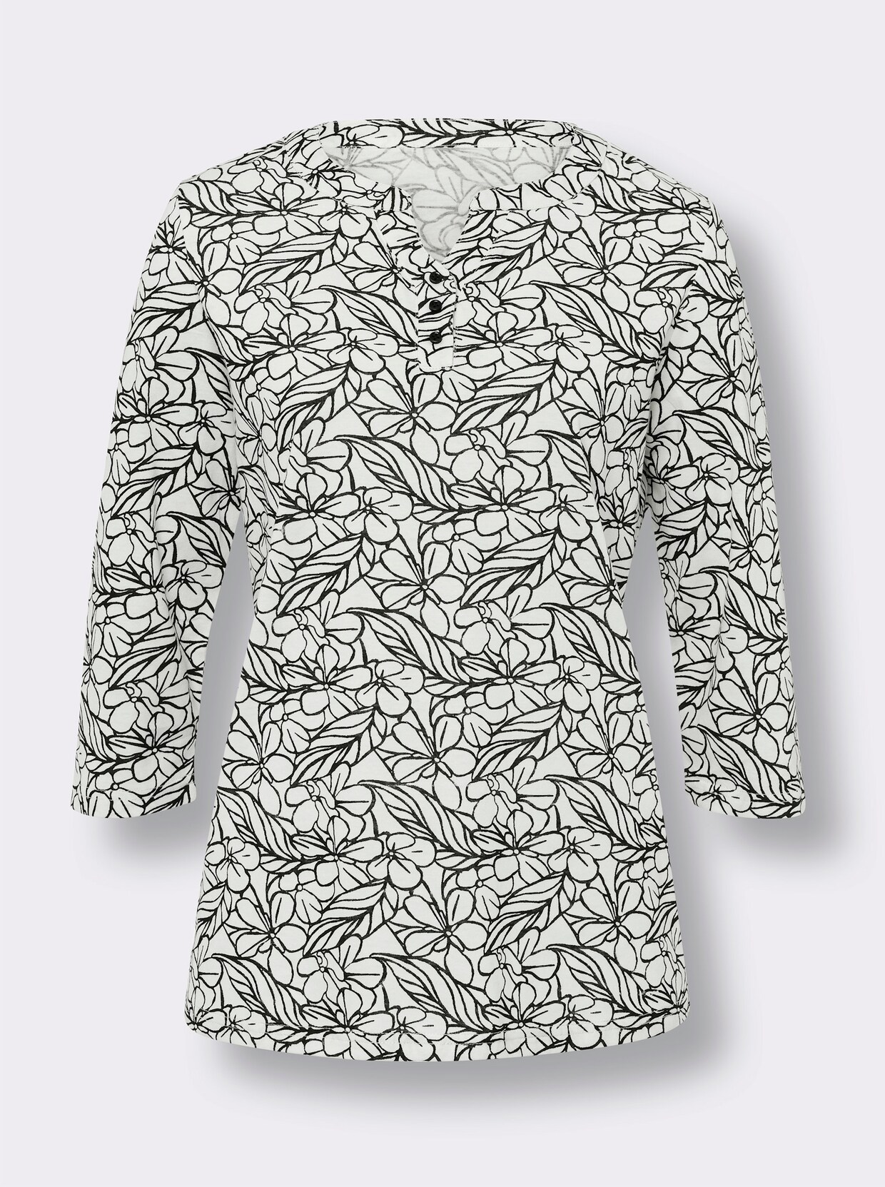 Shirt met 3/4-mouw - ecru/zwart geprint