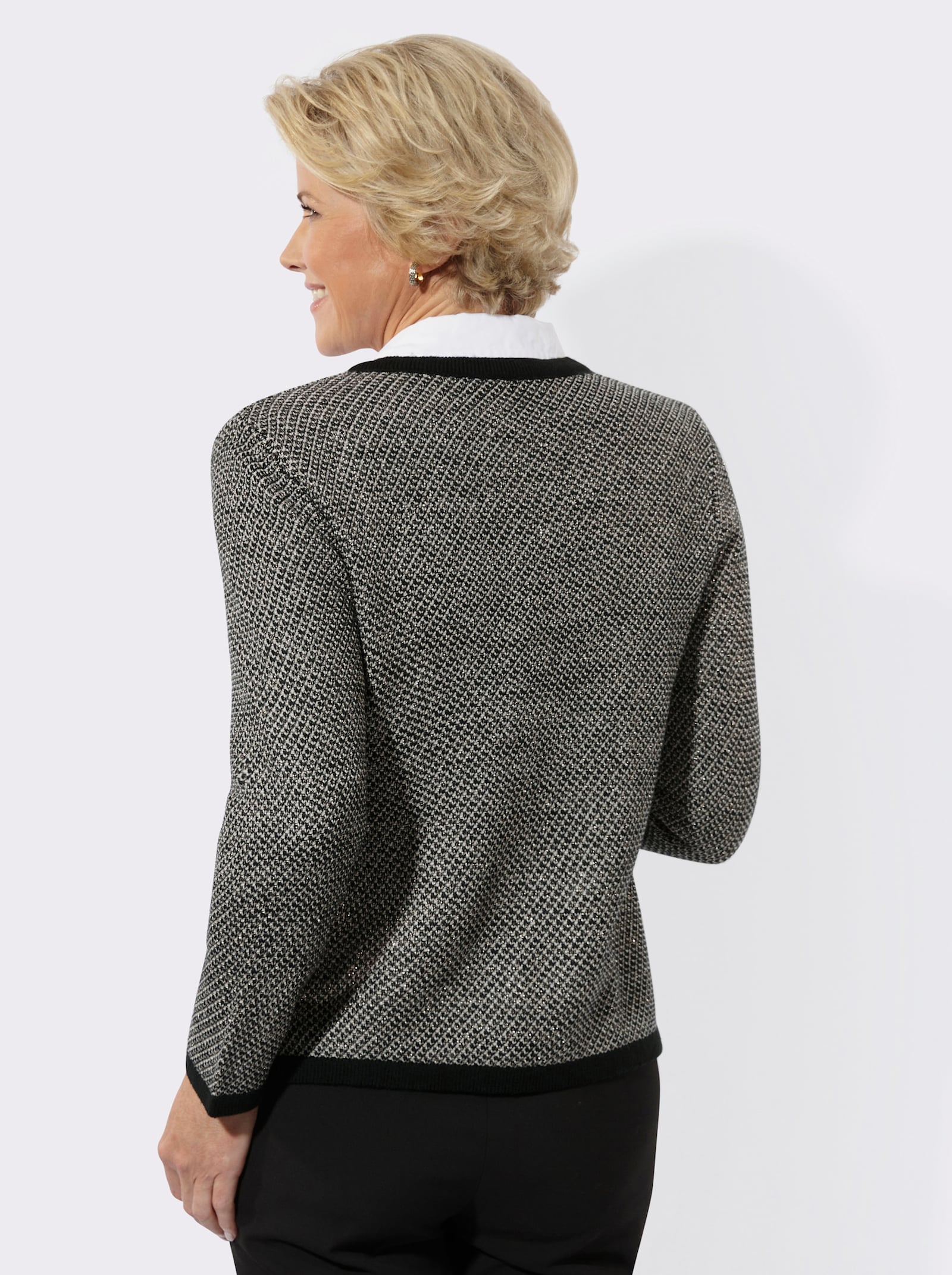 Strickjacke mit Jacquard-Muster - schwarz-champagner-gemustert