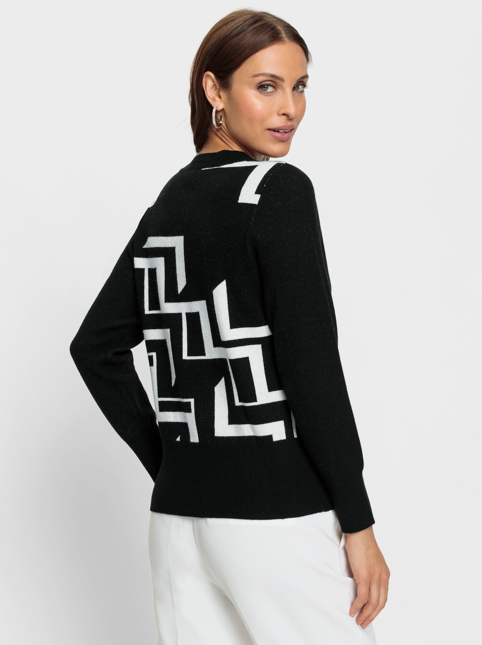 Pull avec motif jacquard graphique - noir-blanc à motifs