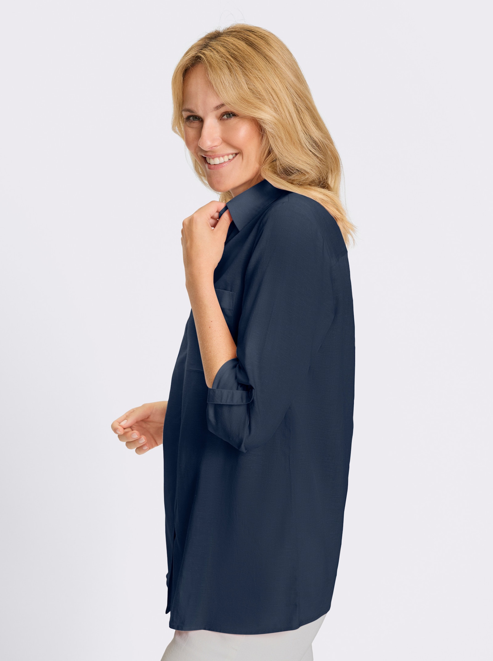 Longbluse mit Brusttaschen - dunkelblau