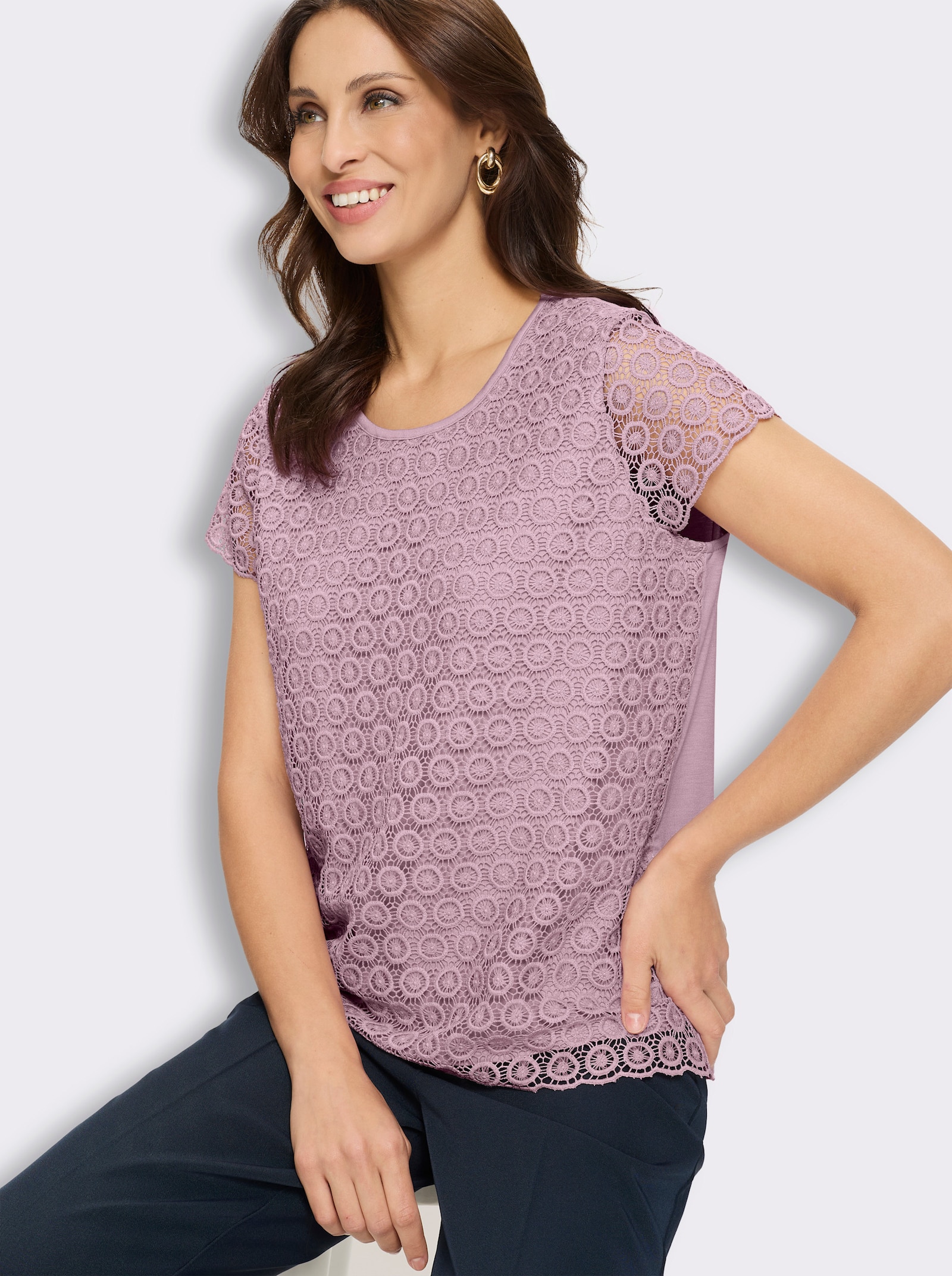 Spitzenshirt im Viskose-Mix - rosé