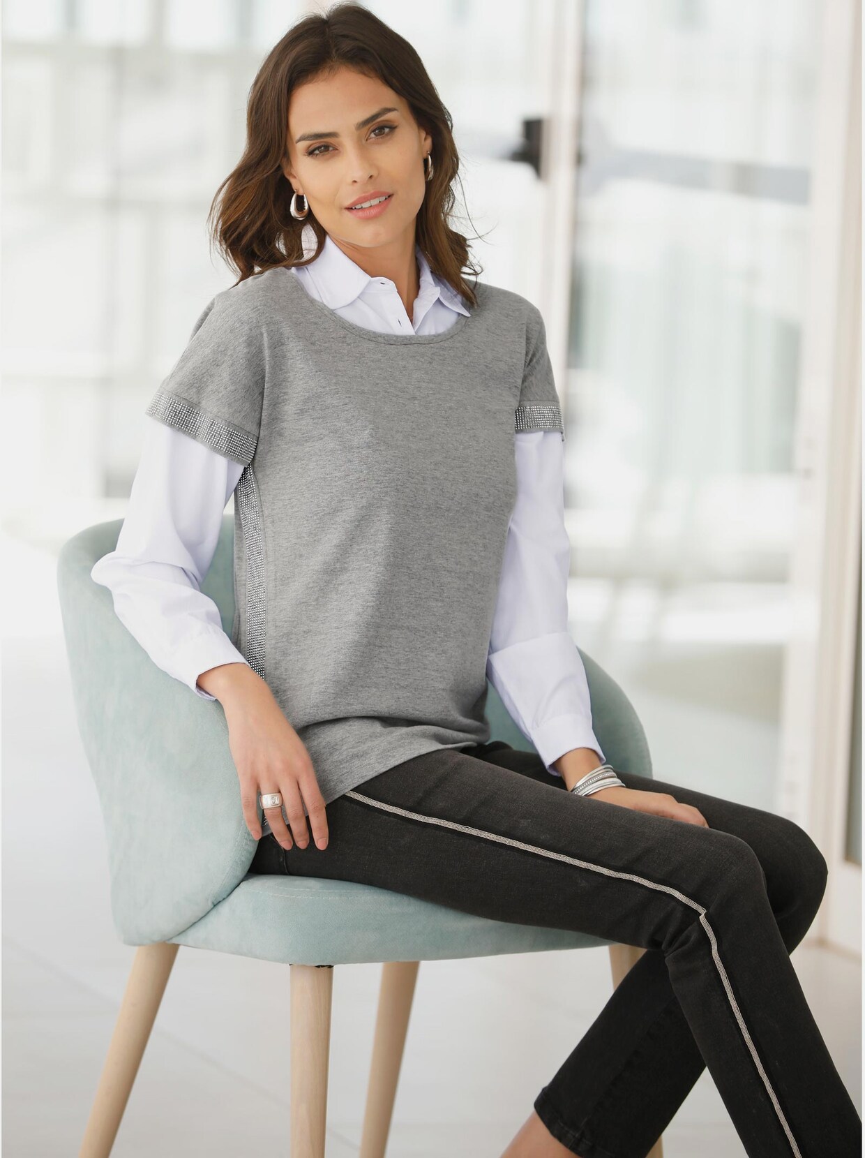 2-in-1-shirt - zilvergrijs gemêleerd