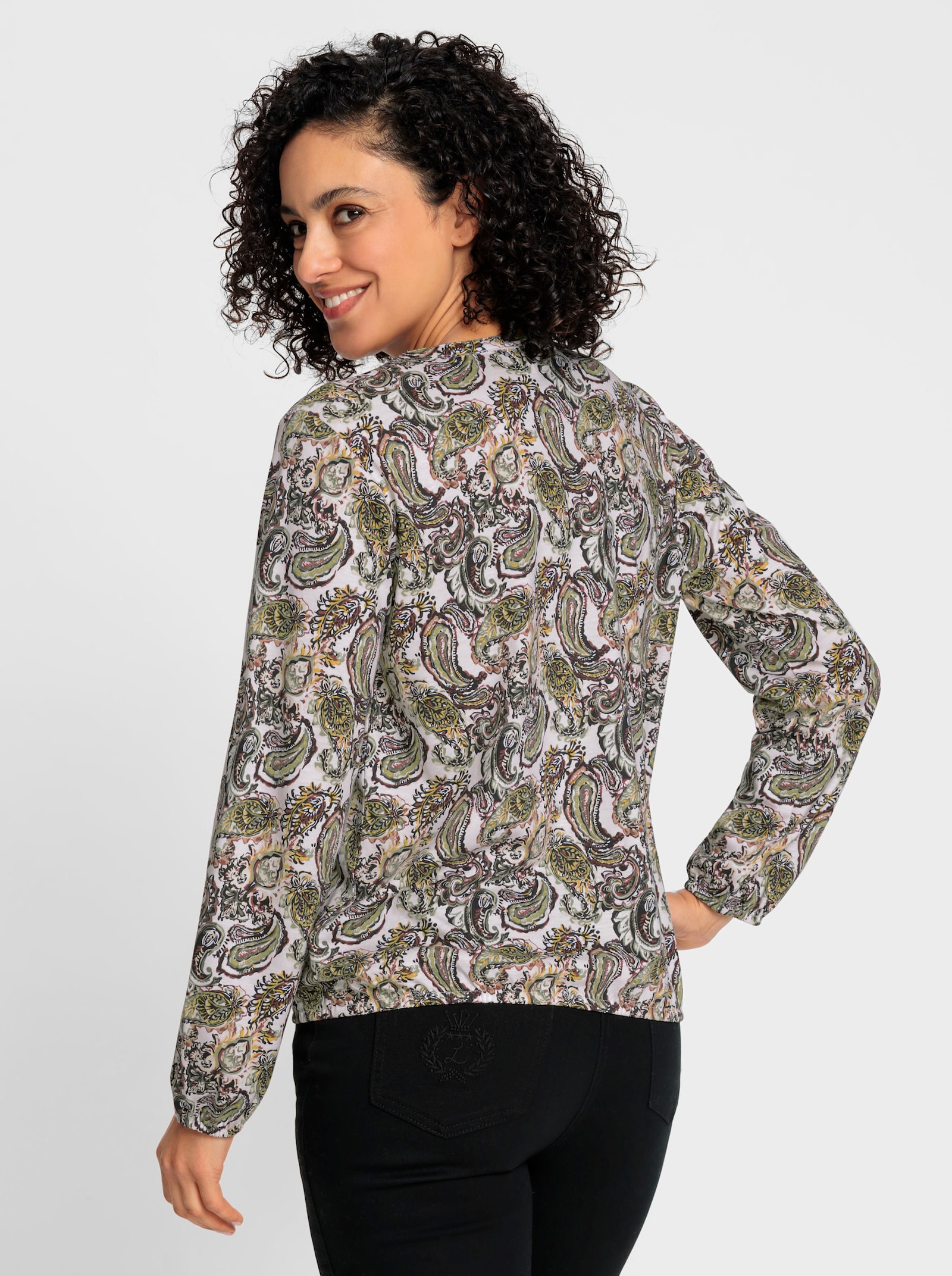 Langarmshirt im Paisley-Dessin - champagner-schilf-bedruckt