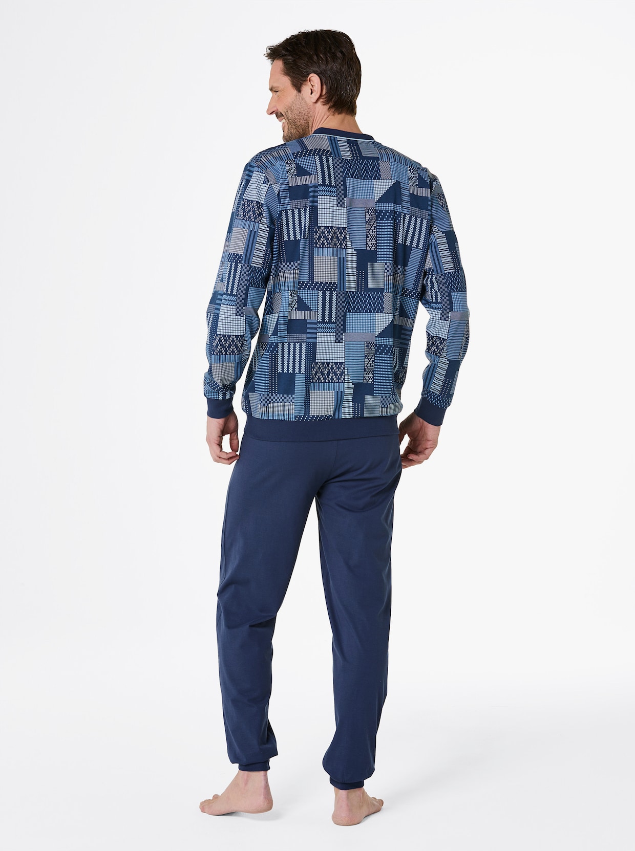 wäschepur men Pyjama - donkerblauw/middenblauw bedrukt
