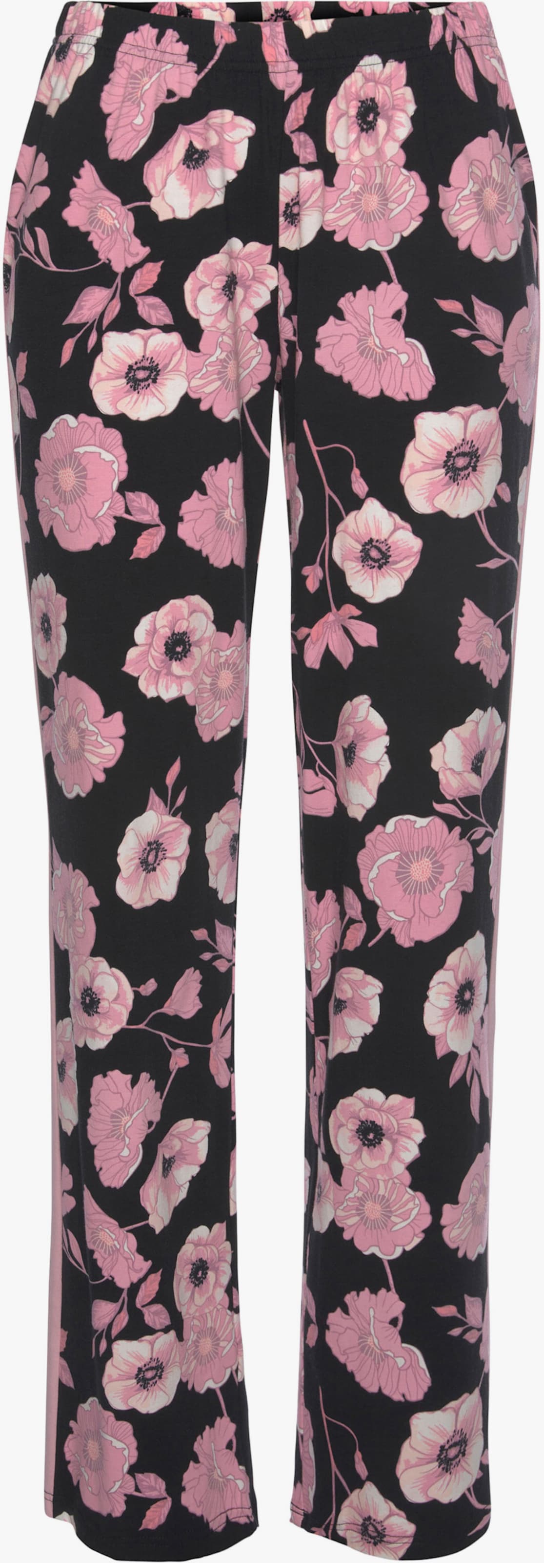 LASCANA Pantalon de nuit - noir-rose à fleurs