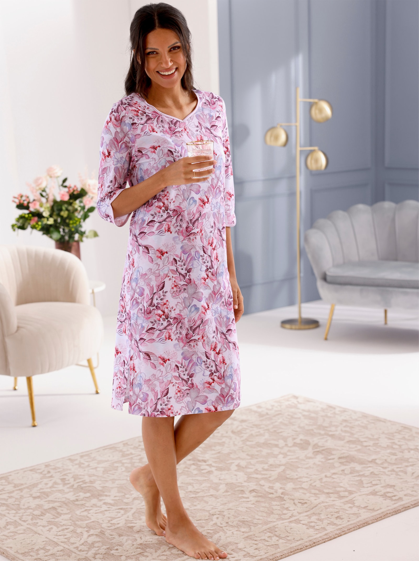 wäschepur Nachthemd - ecru-mauve-bedruckt