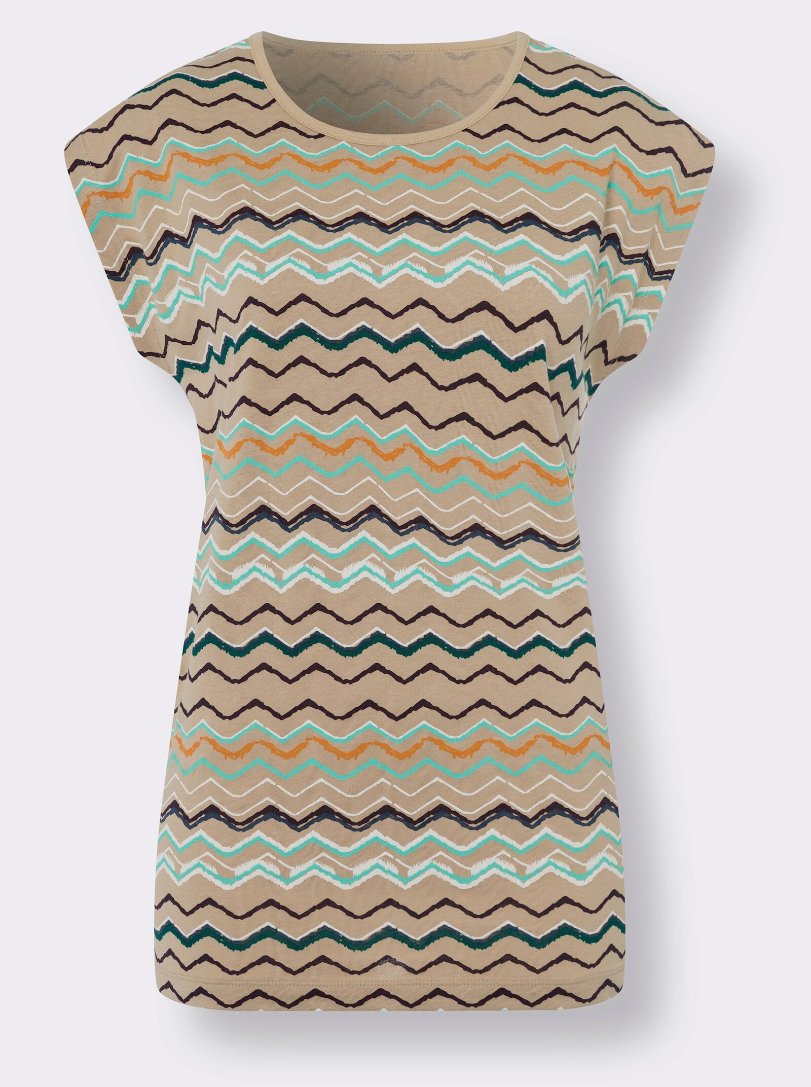 Lang shirt van katoen, bedrukt - beige geprint