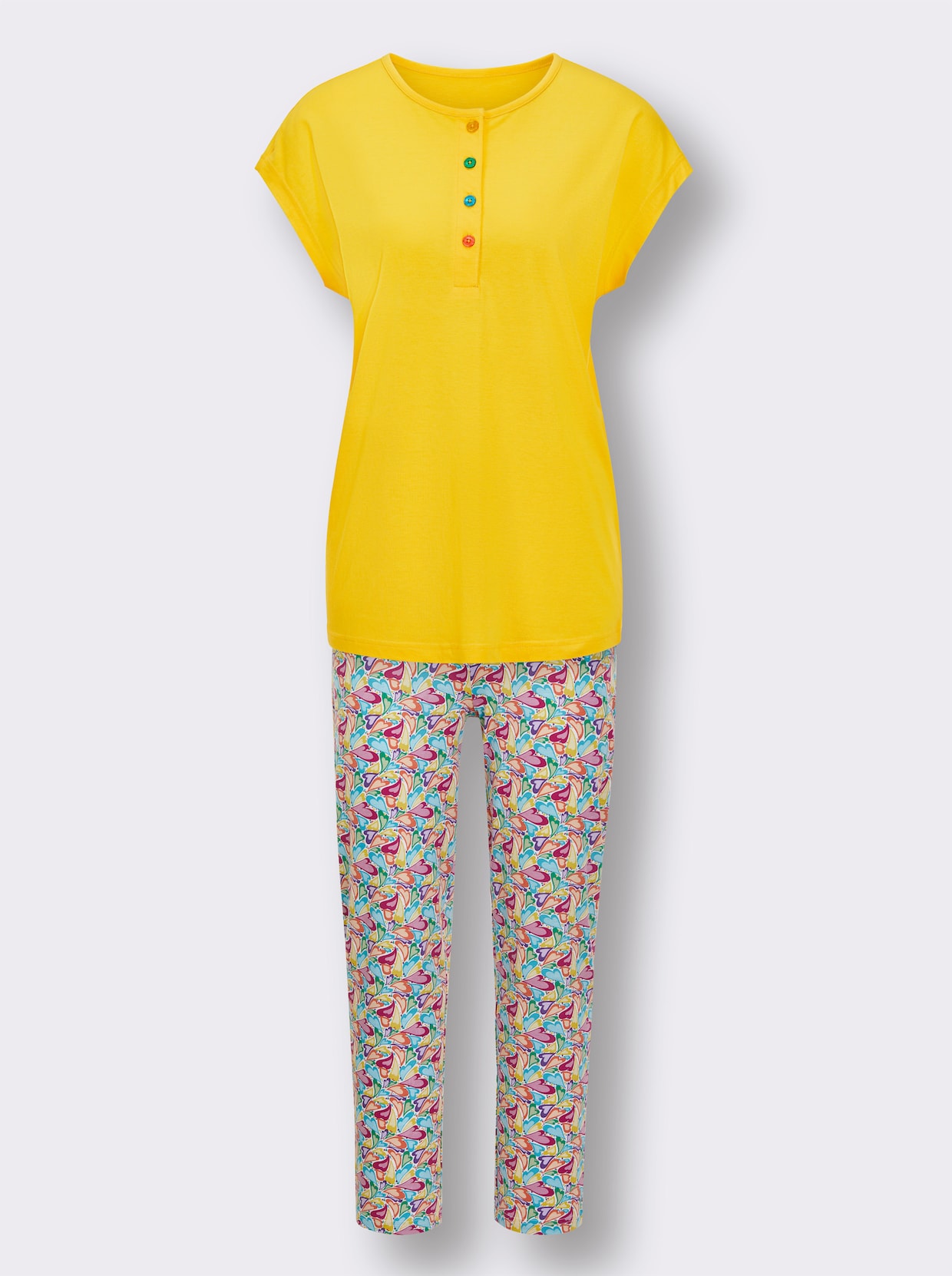 wäschepur Pyjama - zonnegeel/turquoise bedrukt