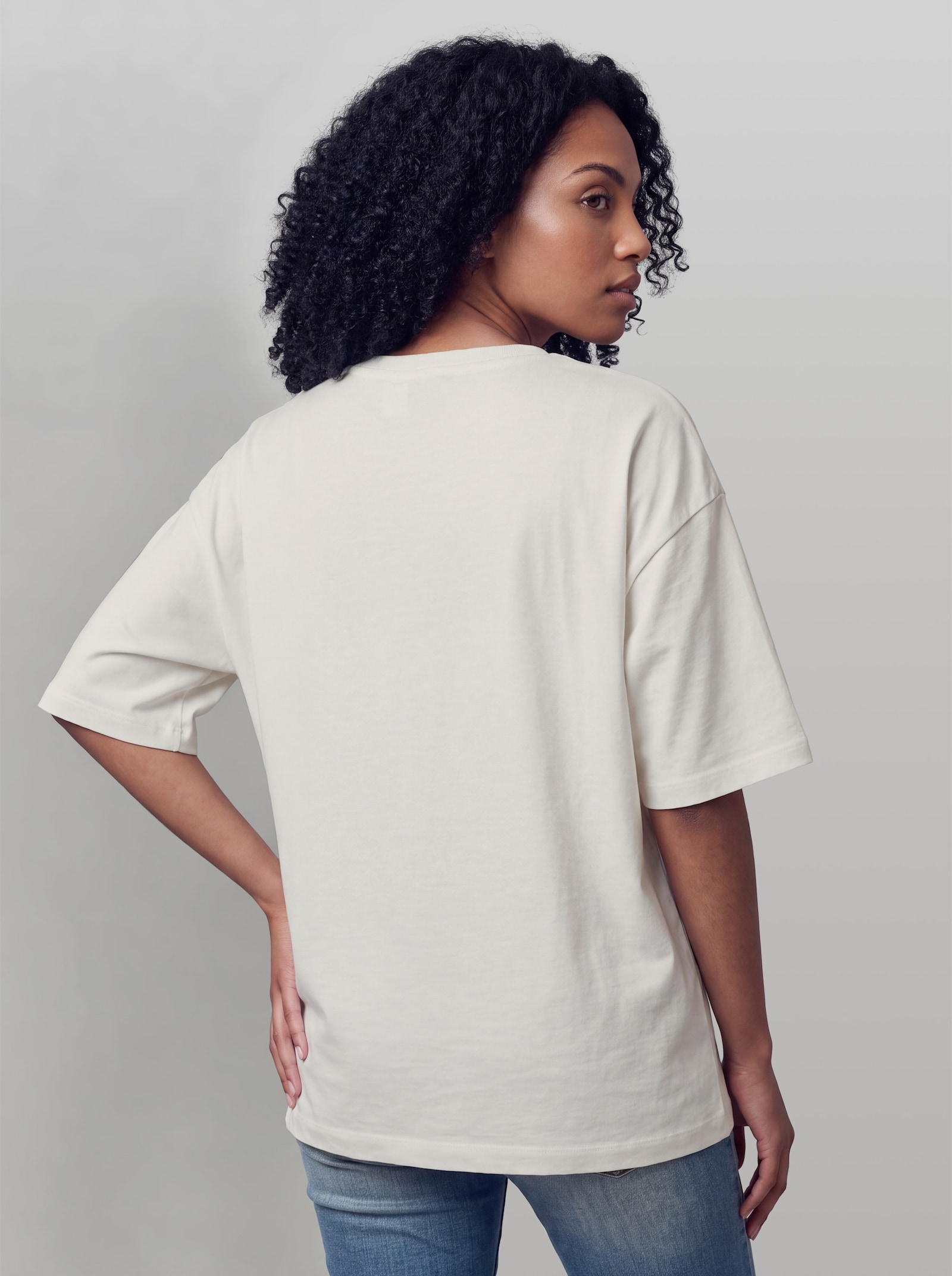 heine Kurzarmshirt mit Jeans-Details - ecru-bedruckt