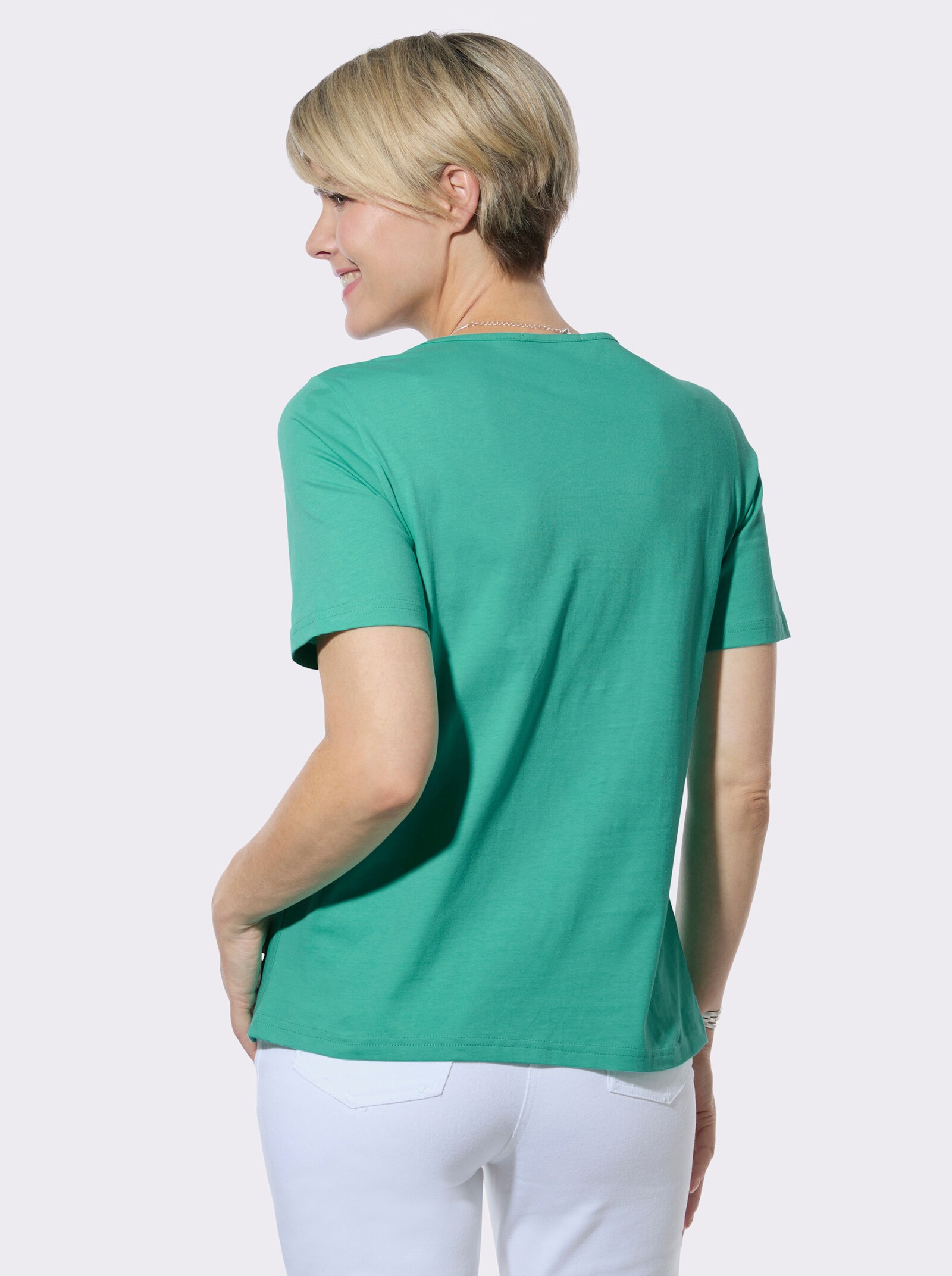 Rundhalsshirt mit Frontdruck - blaugrün