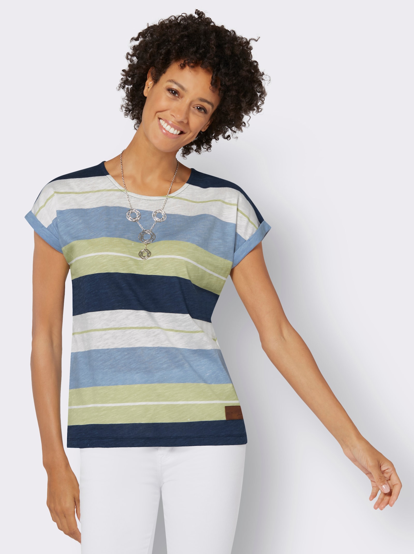 Ringelshirt mit Blockstreifen - lindgrün-bleu-geringelt