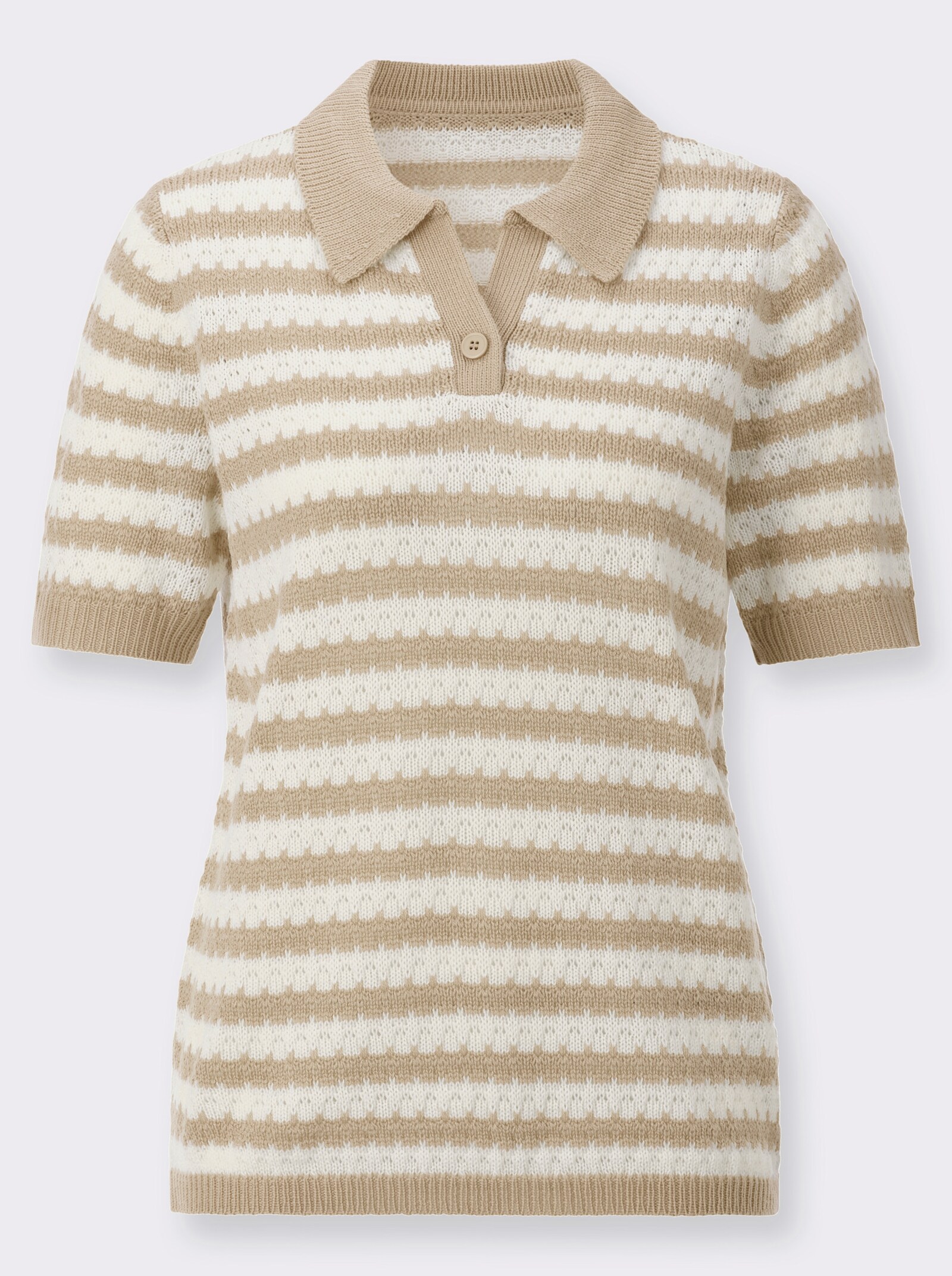 Polopullover mit Ajourmuster - sand-ecru-geringelt
