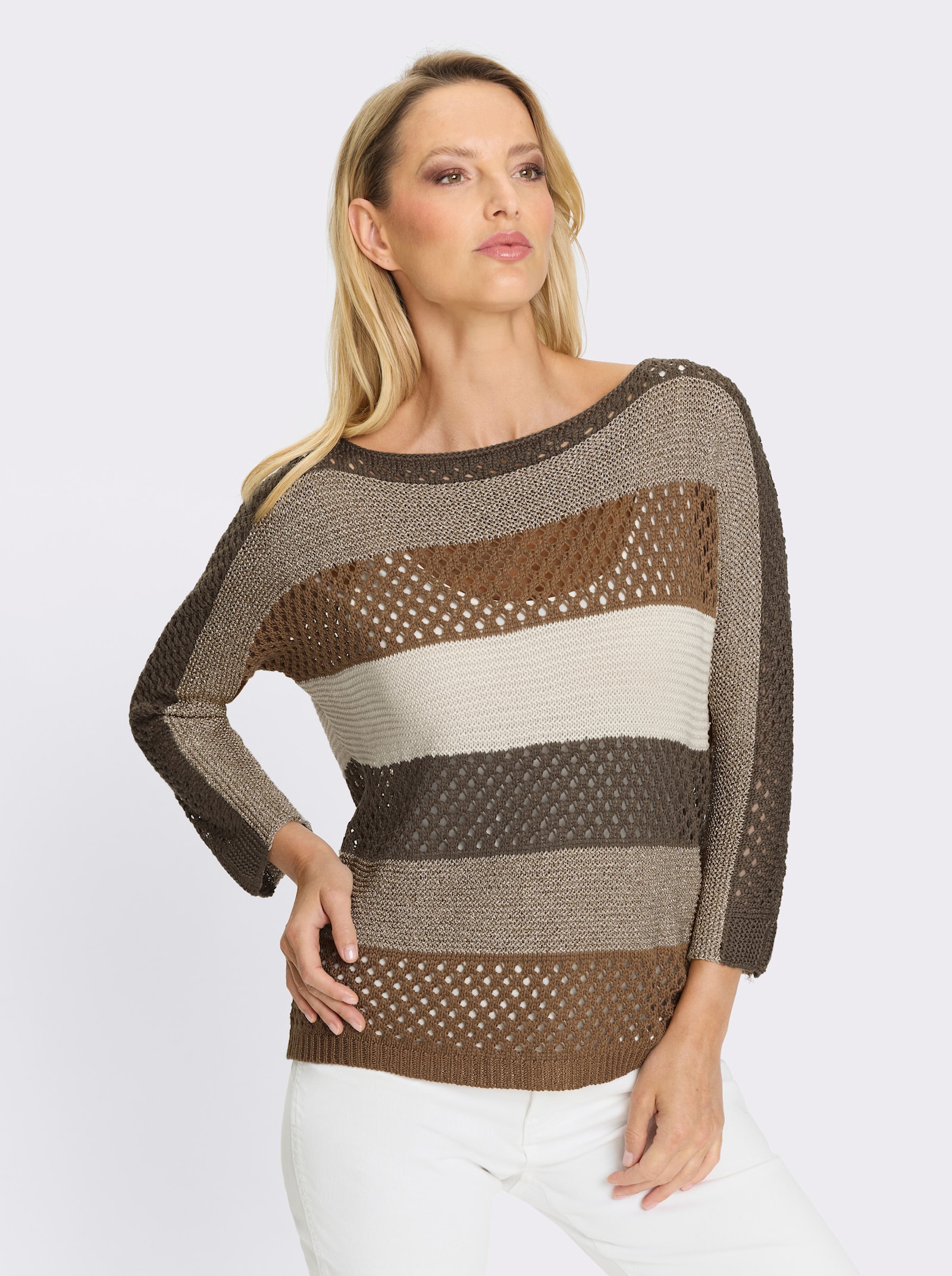 heine Ajourpullover - braun-sand-gemustert