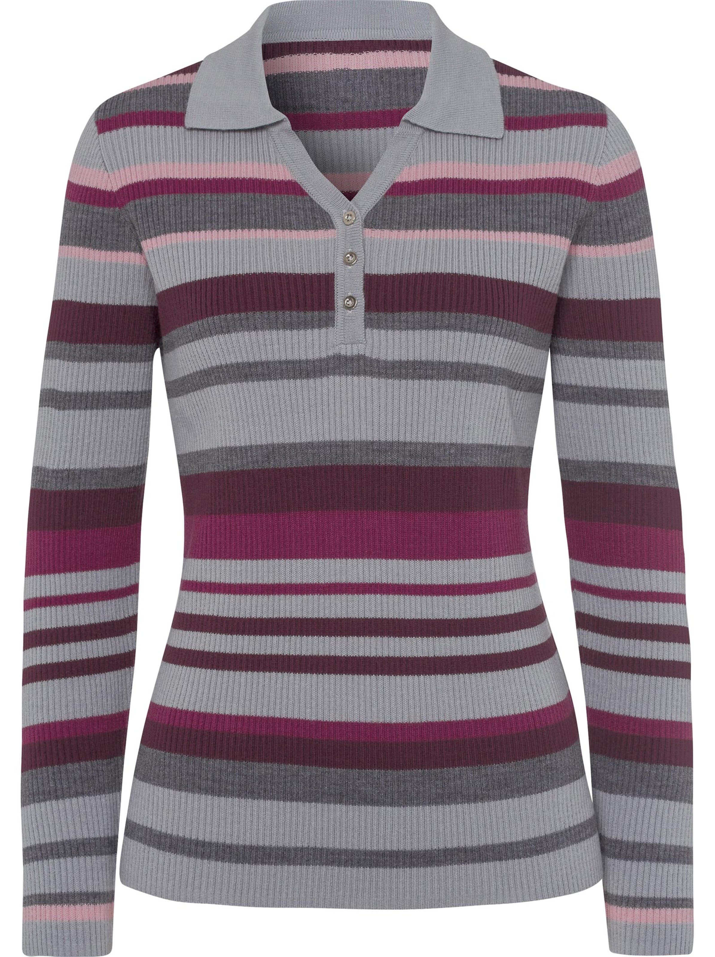 Pullover - beere-grau-geringelt