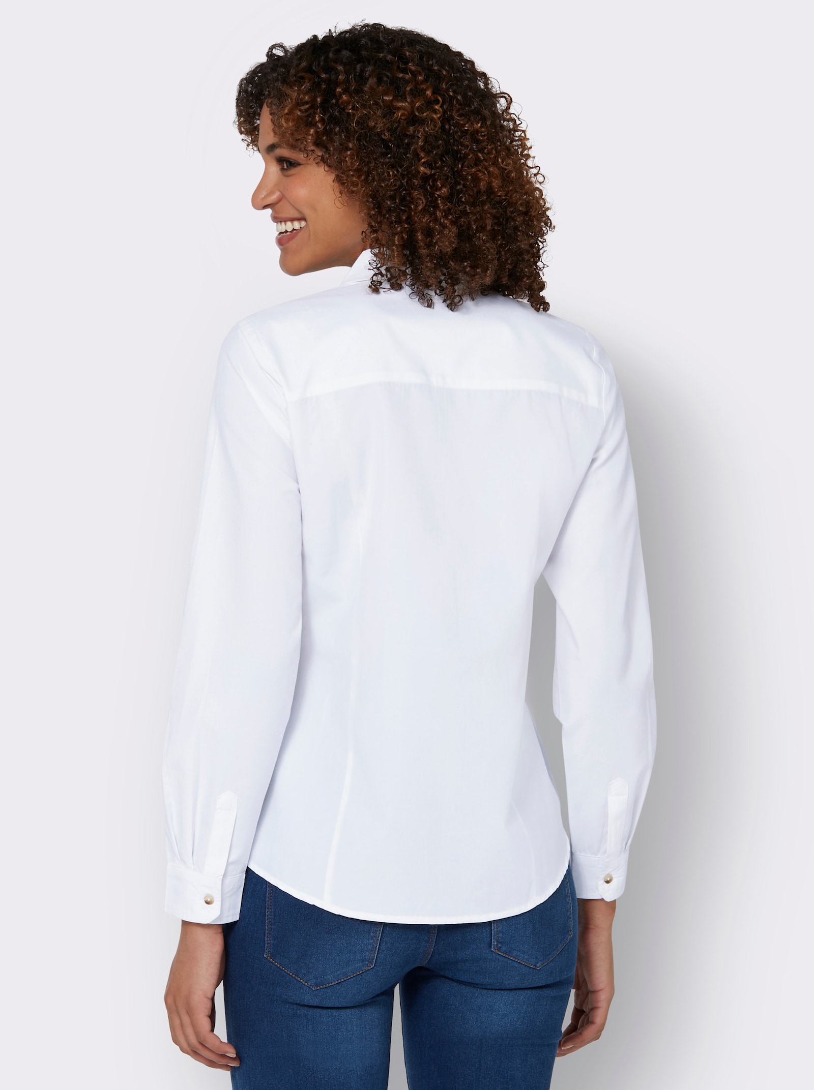 Langarmbluse mit Knöpfen in Horn-Optik, pflegeleicht - weiß